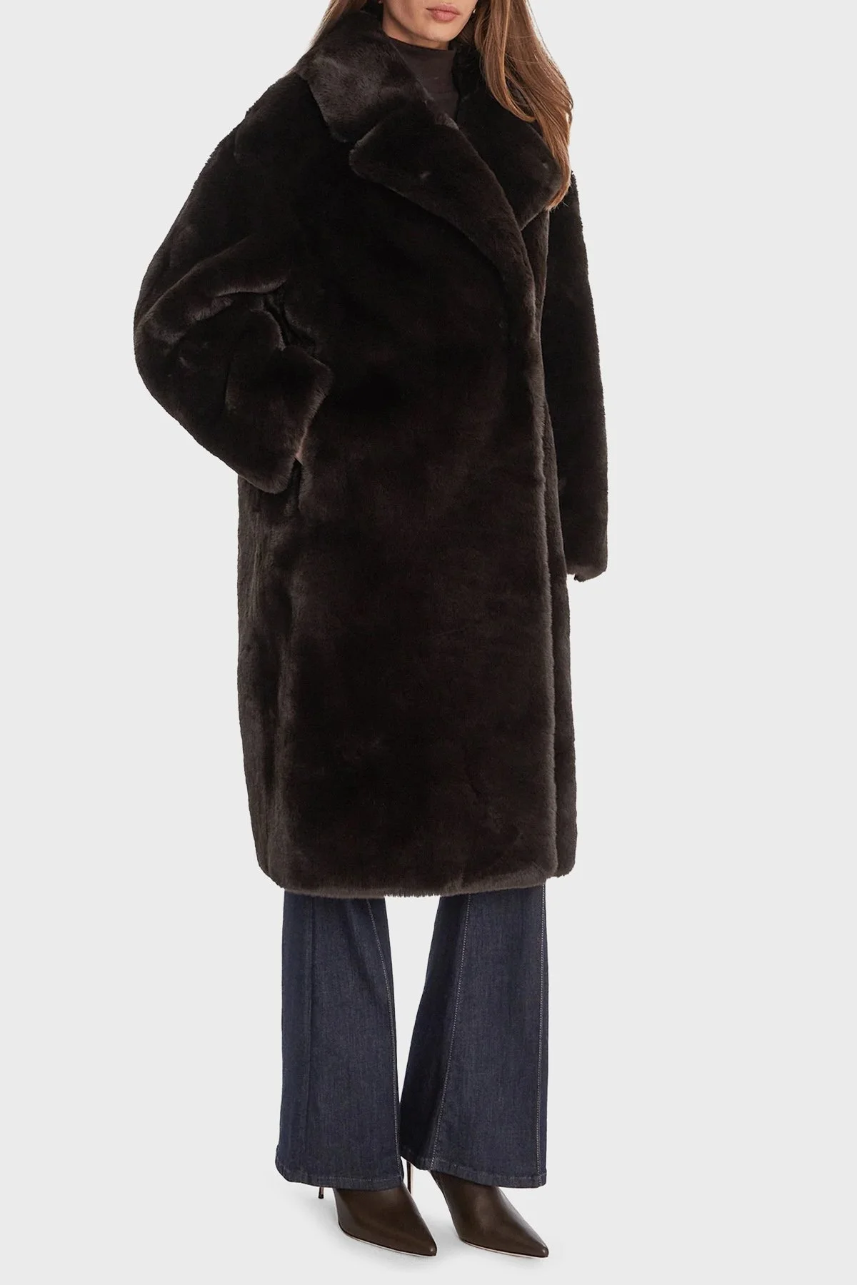 Guess Vanna Regular Fit Kruvaze Yaka Uzun Suni Kürk W5BL95WJ110 Bayan Kaban W5BL95 WJ110 G1H3 KAHVE - 1