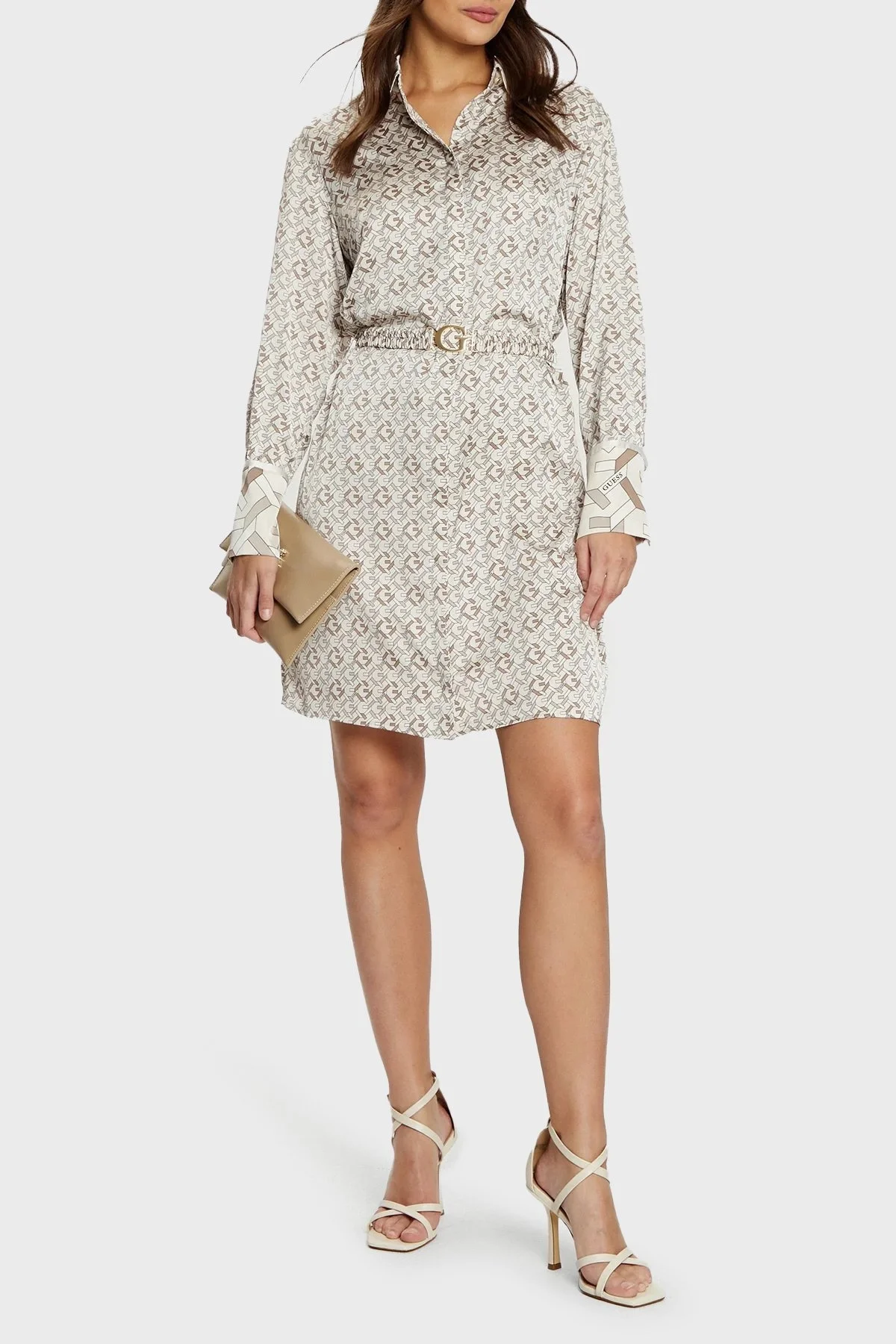 Guess Veronica Desenli Regular Fit Mini W5RK40WF1T2 Bayan Elbise W5RK40 WF1T2 P1KZ BEJ - 7