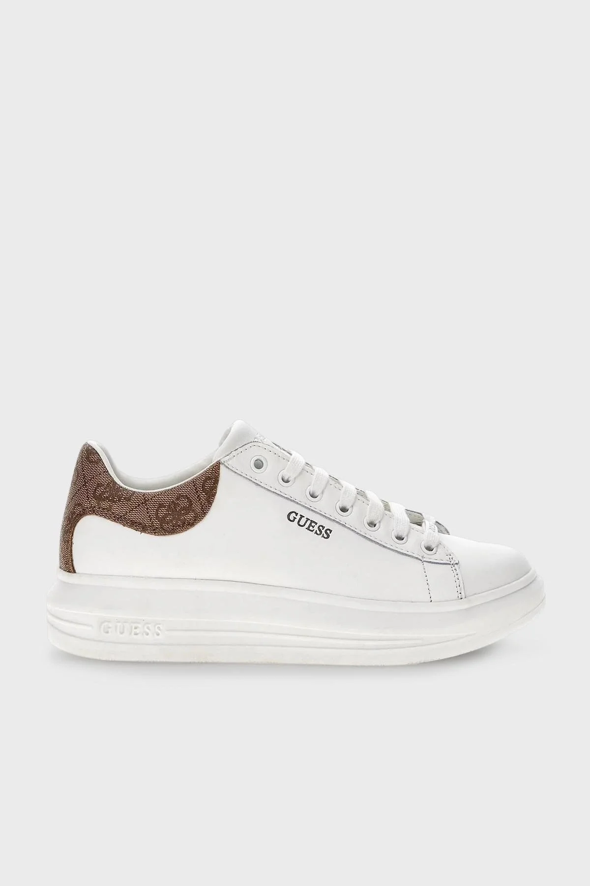 Guess Vibo Deri Sneaker Bayan Ayakkabı FL7VIB LEA12 WHIBR BEYAZ-KAHVE - 1