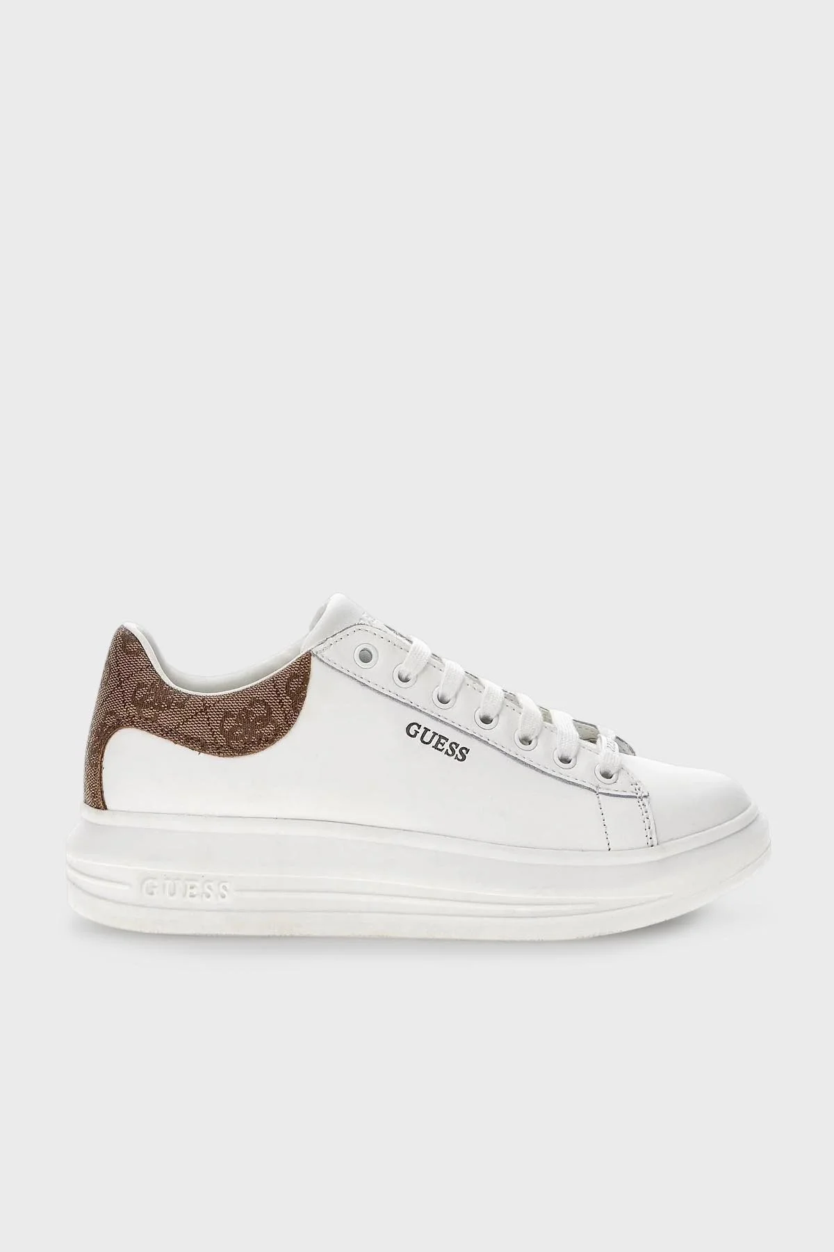 Guess Vibo Deri Sneaker Bayan Ayakkabı FL7VIB LEA12 WHIBR BEYAZ-KAHVE - 1