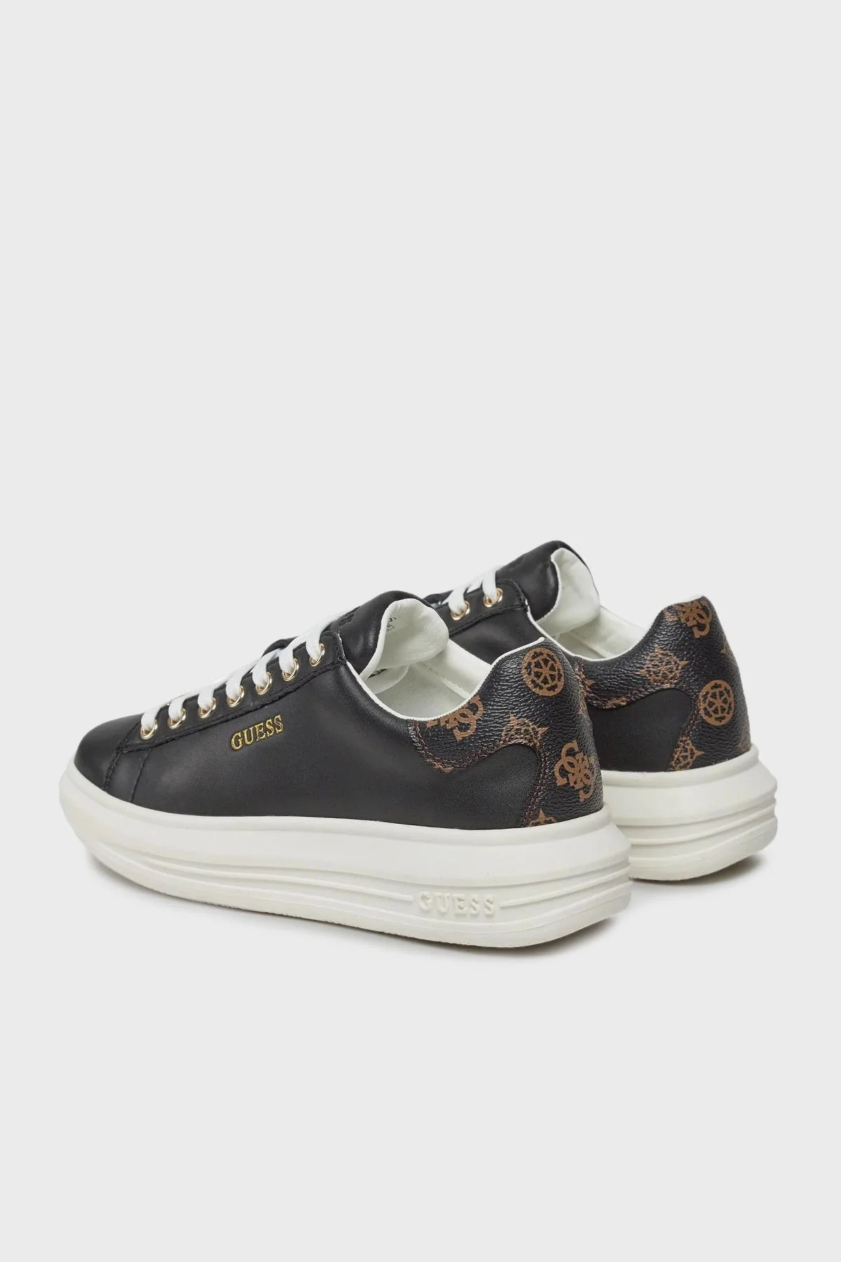 Guess Vibo Logolu Hakiki Deri Sneaker ı FL8VIBLEA12 Bayan Ayakkabı FL8VIB LEA12 BLKBR SİYAH - 4