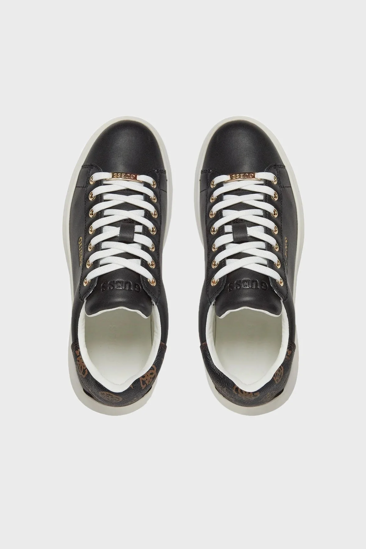 Guess Vibo Logolu Hakiki Deri Sneaker ı FL8VIBLEA12 Bayan Ayakkabı FL8VIB LEA12 BLKBR SİYAH - 5