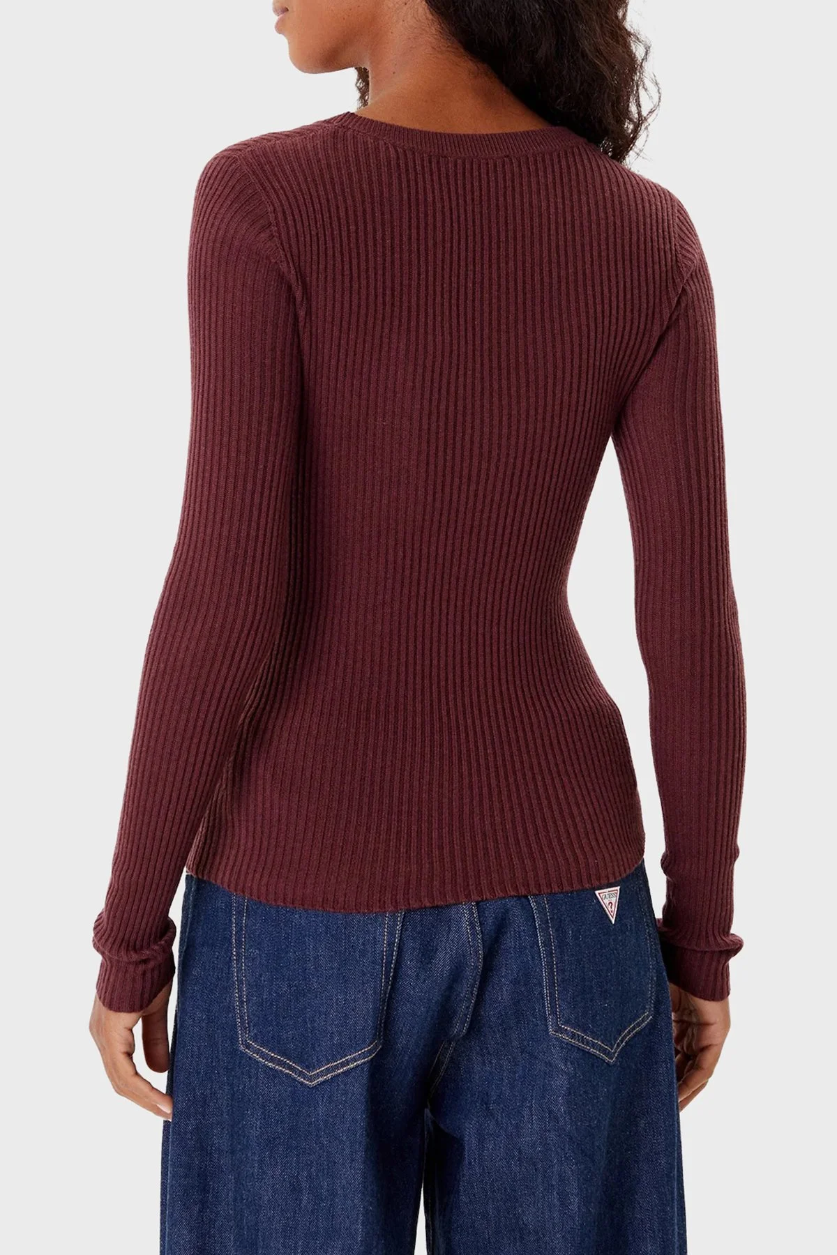 Guess Vn Julia Yün Karışımlı Slim Fit V Yaka Fitilli W5BR16Z3OW2 Bayan Hırka W5BR16 Z3OW2 G1G5 BORDO - 8