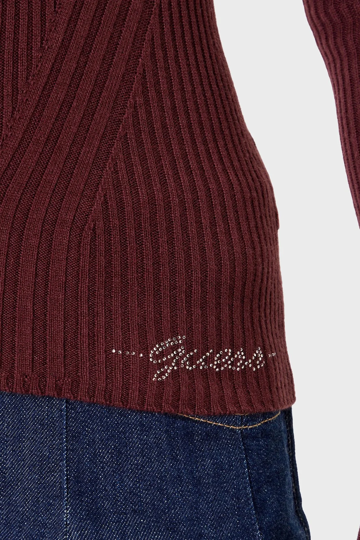 Guess Vn Julia Yün Karışımlı Slim Fit V Yaka Fitilli W5BR16Z3OW2 Bayan Hırka W5BR16 Z3OW2 G1G5 BORDO - 10