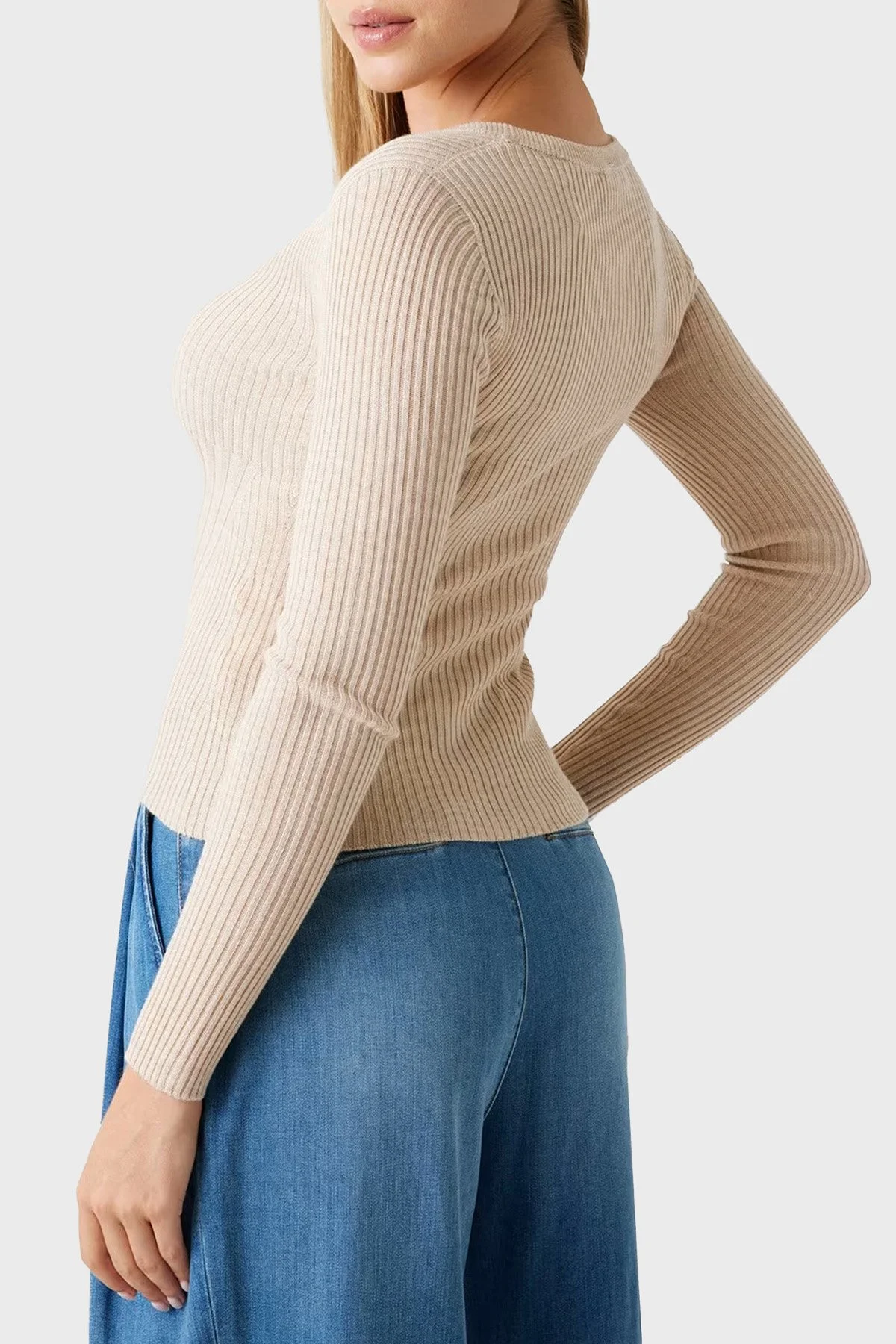 Guess Vn Julia Yün Karışımlı Slim Fit V Yaka Fitilli W5BR16Z3OW2 Bayan Hırka W5BR16 Z3OW2 H142 BEJ - 8