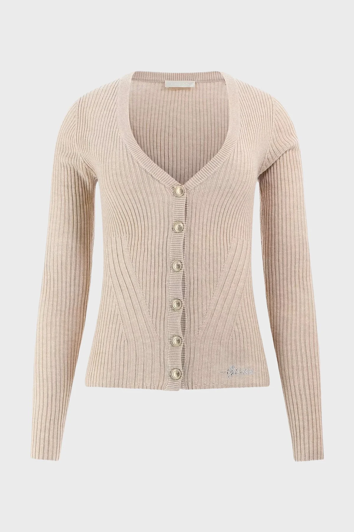 Guess Vn Julia Yün Karışımlı Slim Fit V Yaka Fitilli W5BR16Z3OW2 Bayan Hırka W5BR16 Z3OW2 H142 BEJ - 10