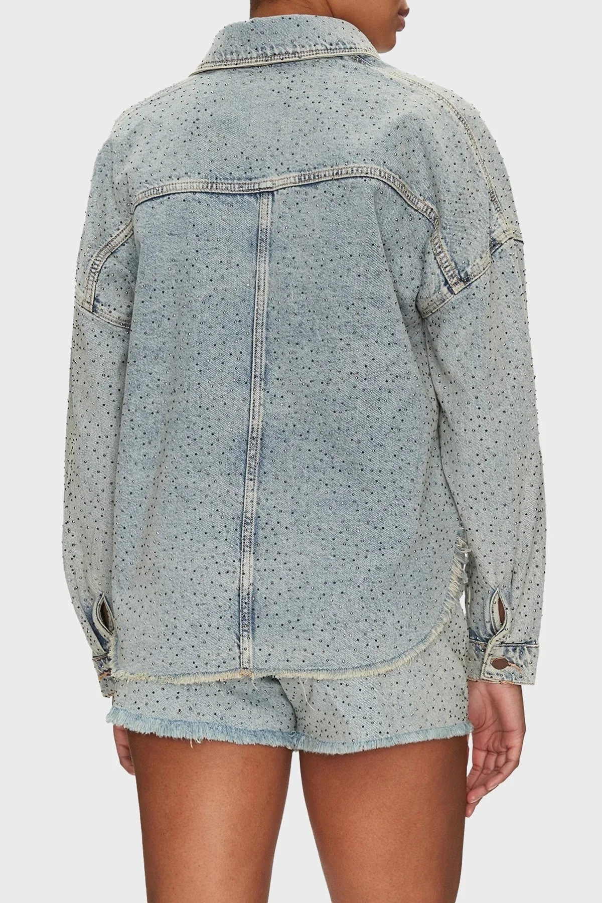 Guess Western % 100 Pamuk Regular Fit Taşlı W5GN90D5LQ2 Bayan Kot Ceket W5GN90 D5LQ2 GRBG AÇIK MAVİ - 8