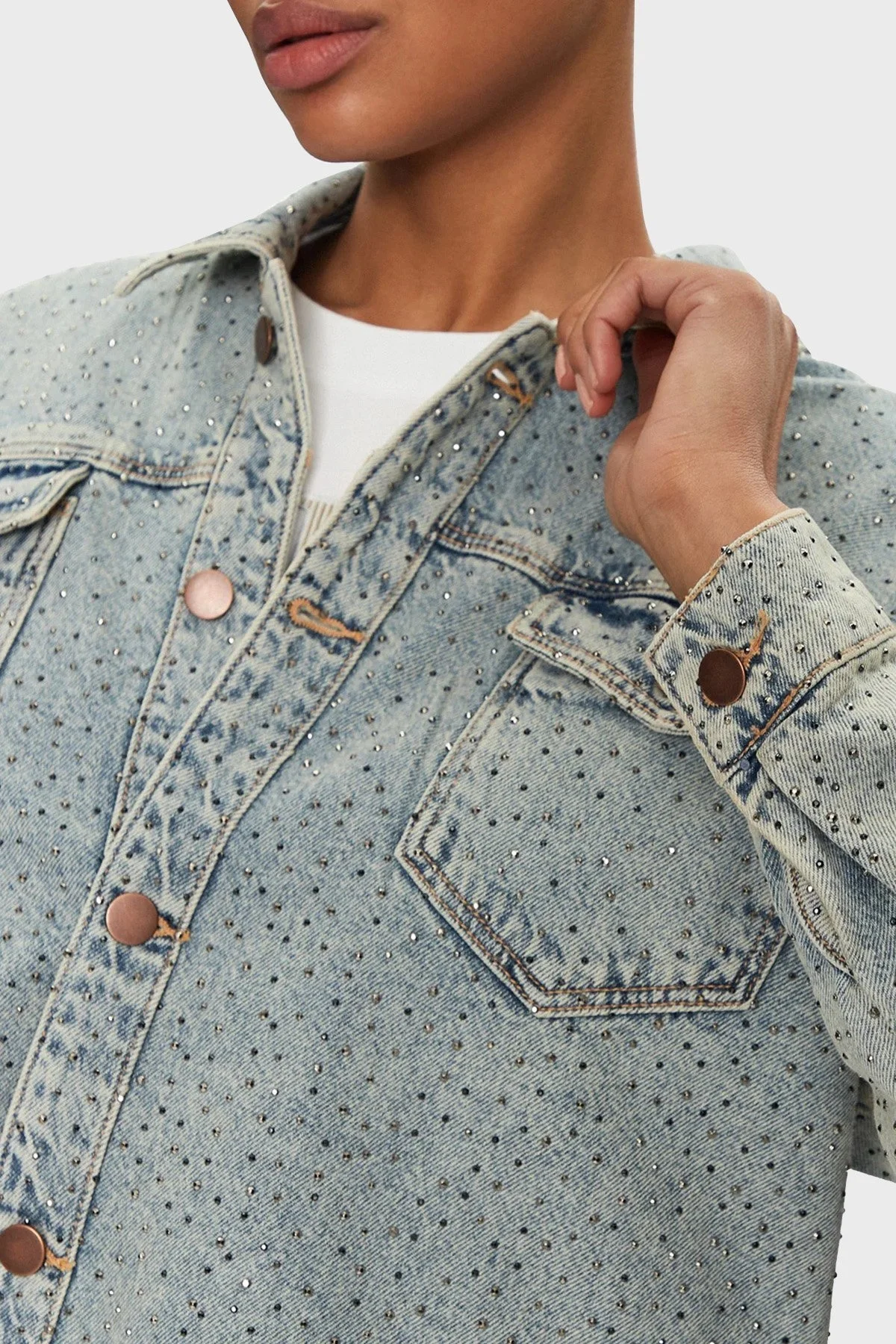 Guess Western % 100 Pamuk Regular Fit Taşlı W5GN90D5LQ2 Bayan Kot Ceket W5GN90 D5LQ2 GRBG AÇIK MAVİ - 9