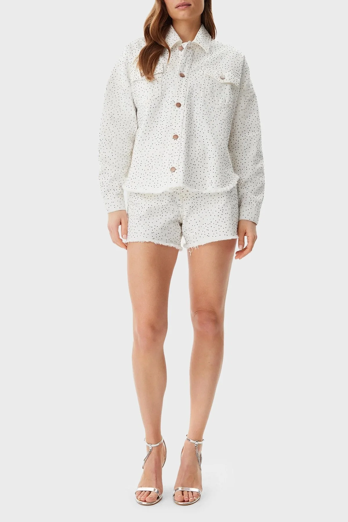 Guess Western % 100 Pamuk Regular Fit Taşlı W5GN90D5N91 Bayan Kot Ceket W5GN90 D5N91 GWBL BEYAZ - 7