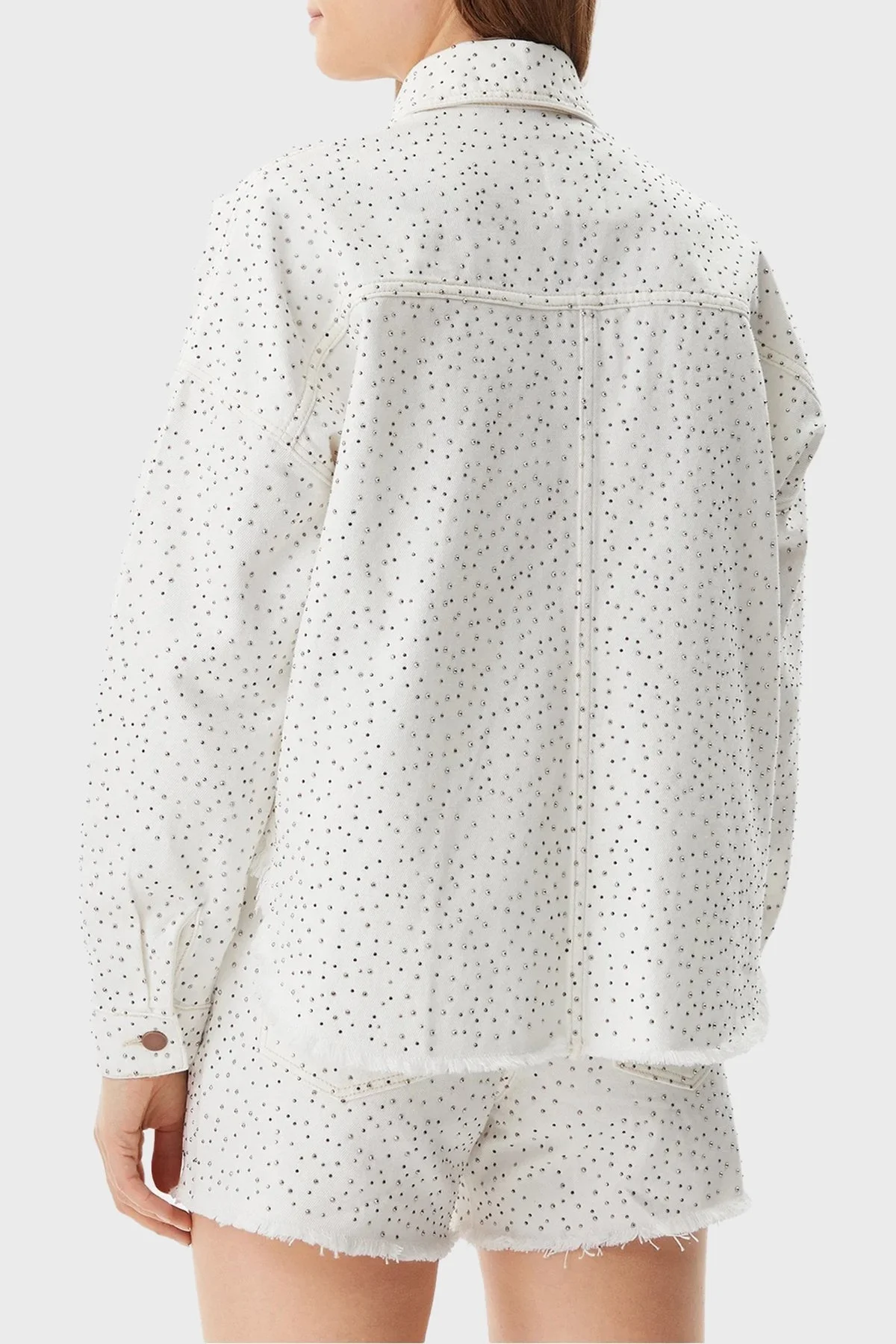 Guess Western % 100 Pamuk Regular Fit Taşlı W5GN90D5N91 Bayan Kot Ceket W5GN90 D5N91 GWBL BEYAZ - 8