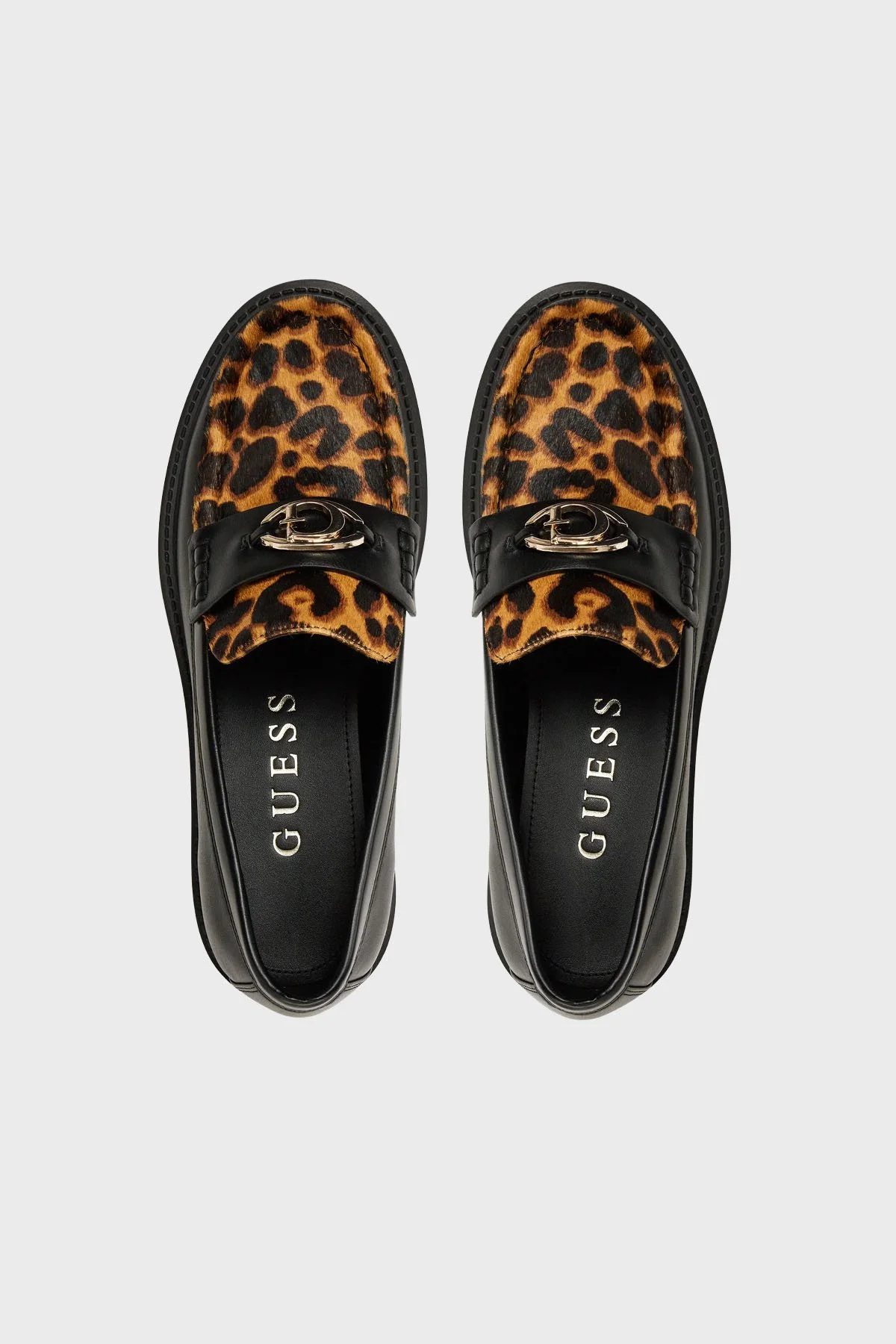 Guess Yanika2 Leopar Desenli Deri Karışımlı Makosen FLTYK2LEP14 Bayan Ayakkabı FLTYK2 LEP14 BLKTA SİYAH - 3