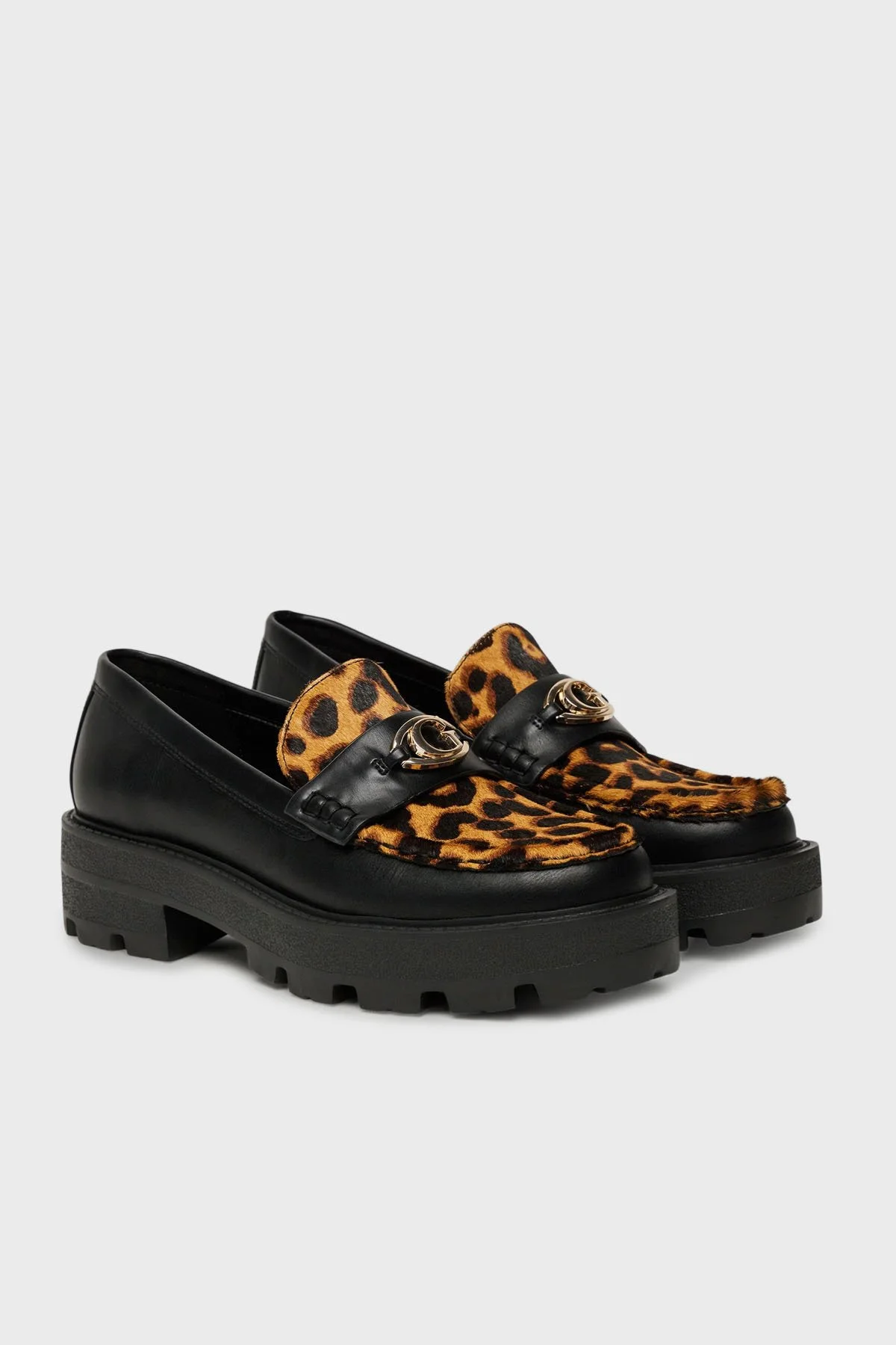 Guess Yanika2 Leopar Desenli Deri Karışımlı Makosen FLTYK2LEP14 Kadın Ayakkabı FLTYK2 LEP14 BLKTA SİYAH - 2