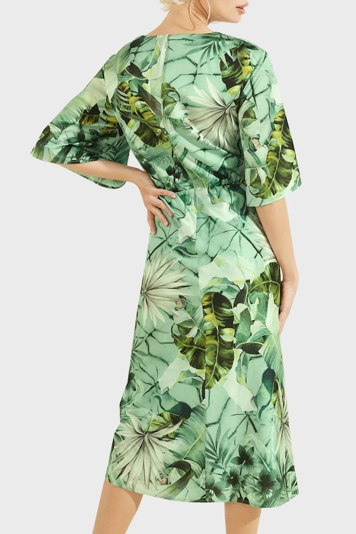 Guess Yaprak Desenli V Yaka Midi Boy Bayan Elbise W2GK23WD8G2 P82U Yeşil-Yeşil - 4