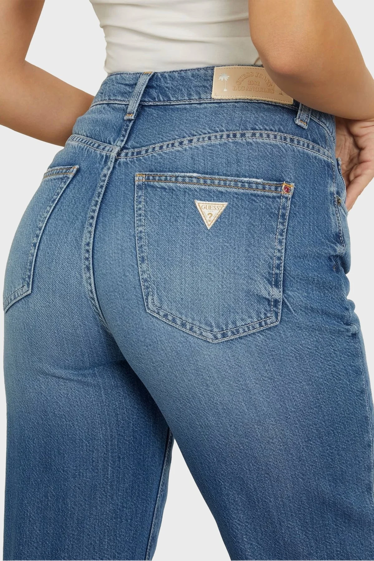 Guess Yüksek Bel Mom Jeans W4GA21D5B91 Bayan Kot Pantolon W4GA21 D5B91 MAS3 MAVİ - 4
