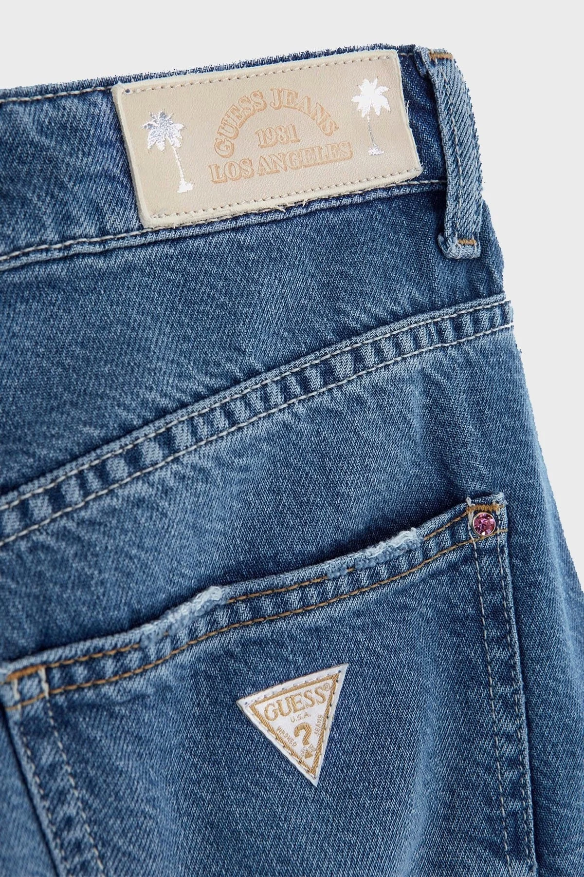 Guess Yüksek Bel Mom Jeans W4GA21D5B91 Bayan Kot Pantolon W4GA21 D5B91 MAS3 MAVİ - 6