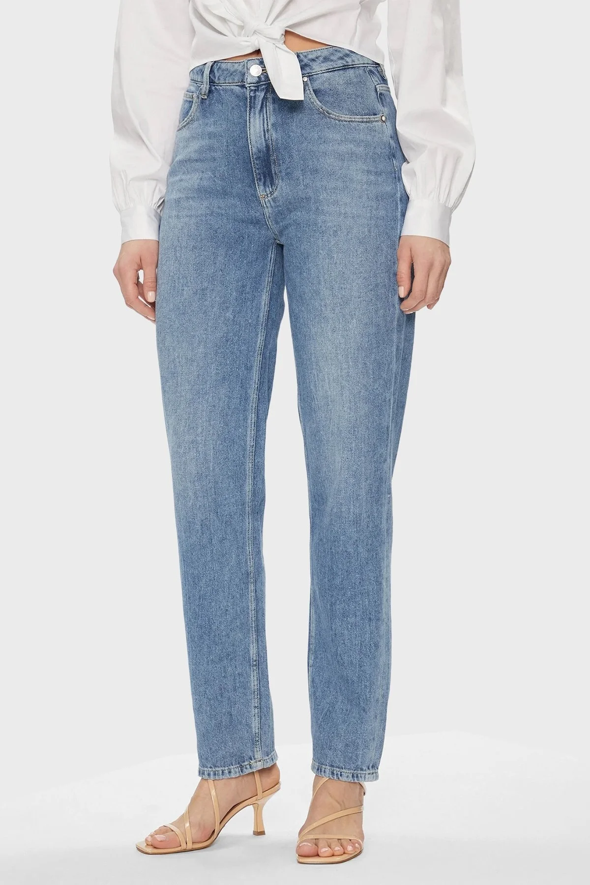 Guess Yüksek Bel Mom Jeans W4RA21D5912 Bayan Kot Pantolon W4RA21 D5912 TC0M MAVİ - 1