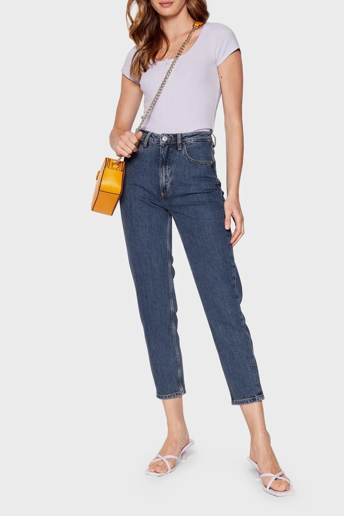 Guess Yüksek Bel Relaxed Fit Mom Jeans W2YA21 D4NH5 Bayan Kot Pantolon W2YA21D4NH5 AUMD LACİVERT - 1