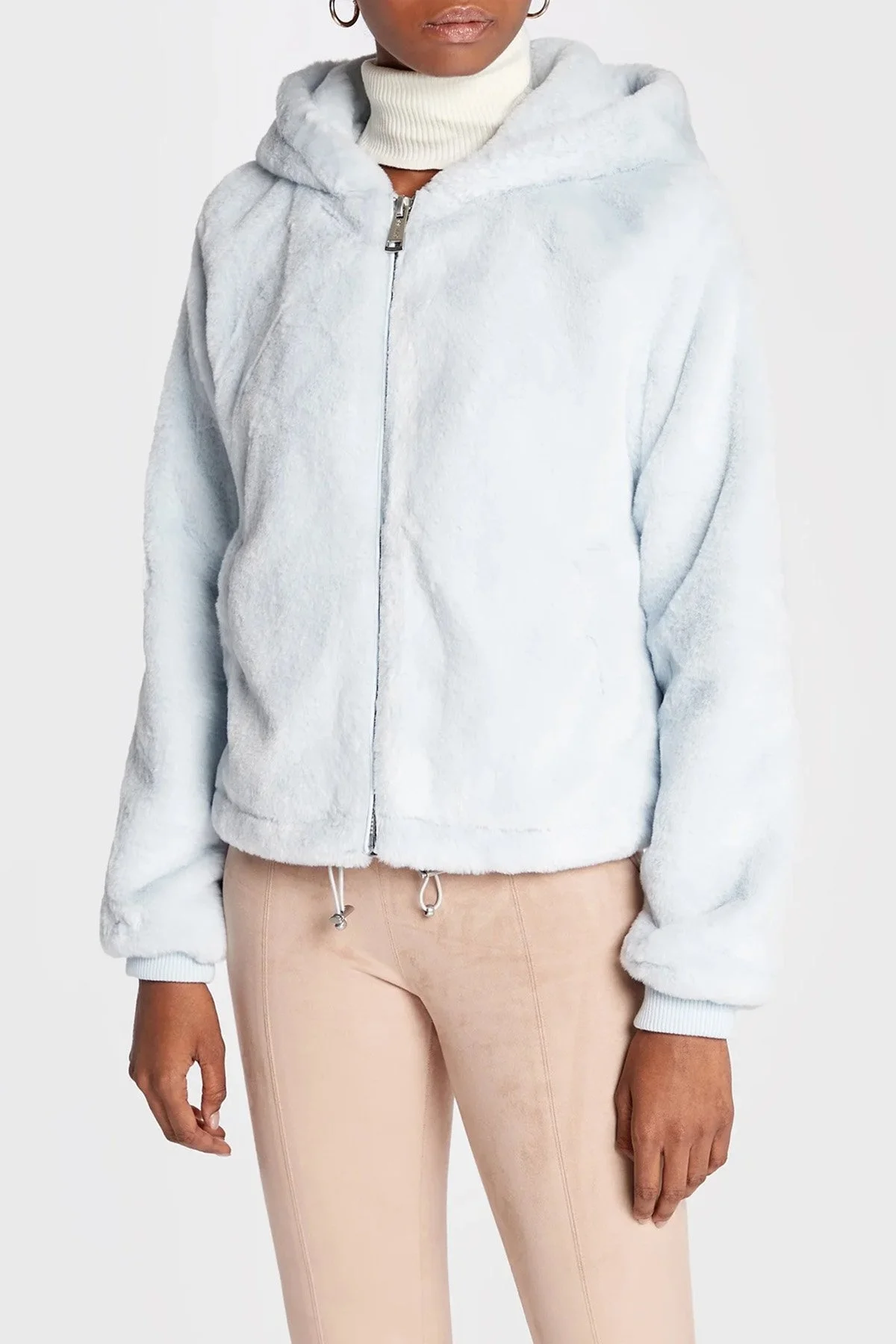 Guess Yumuşak Dokulu Kapüşonlu Fermuarlı Cepli Theoline Bayan Mont W2BL22WETP0 G7HO MAVİ - 1