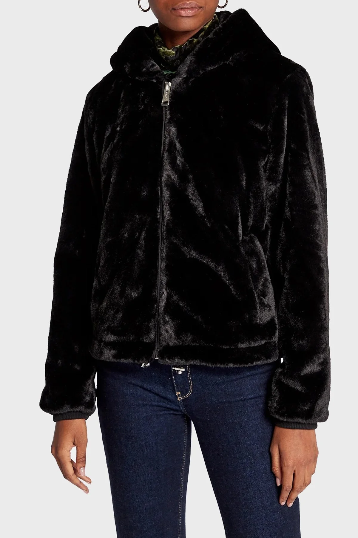 Guess Yumuşak Dokulu Kapüşonlu Fermuarlı Cepli Theoline Bayan Mont W2BL22WETP0 JBLK SİYAH - 1