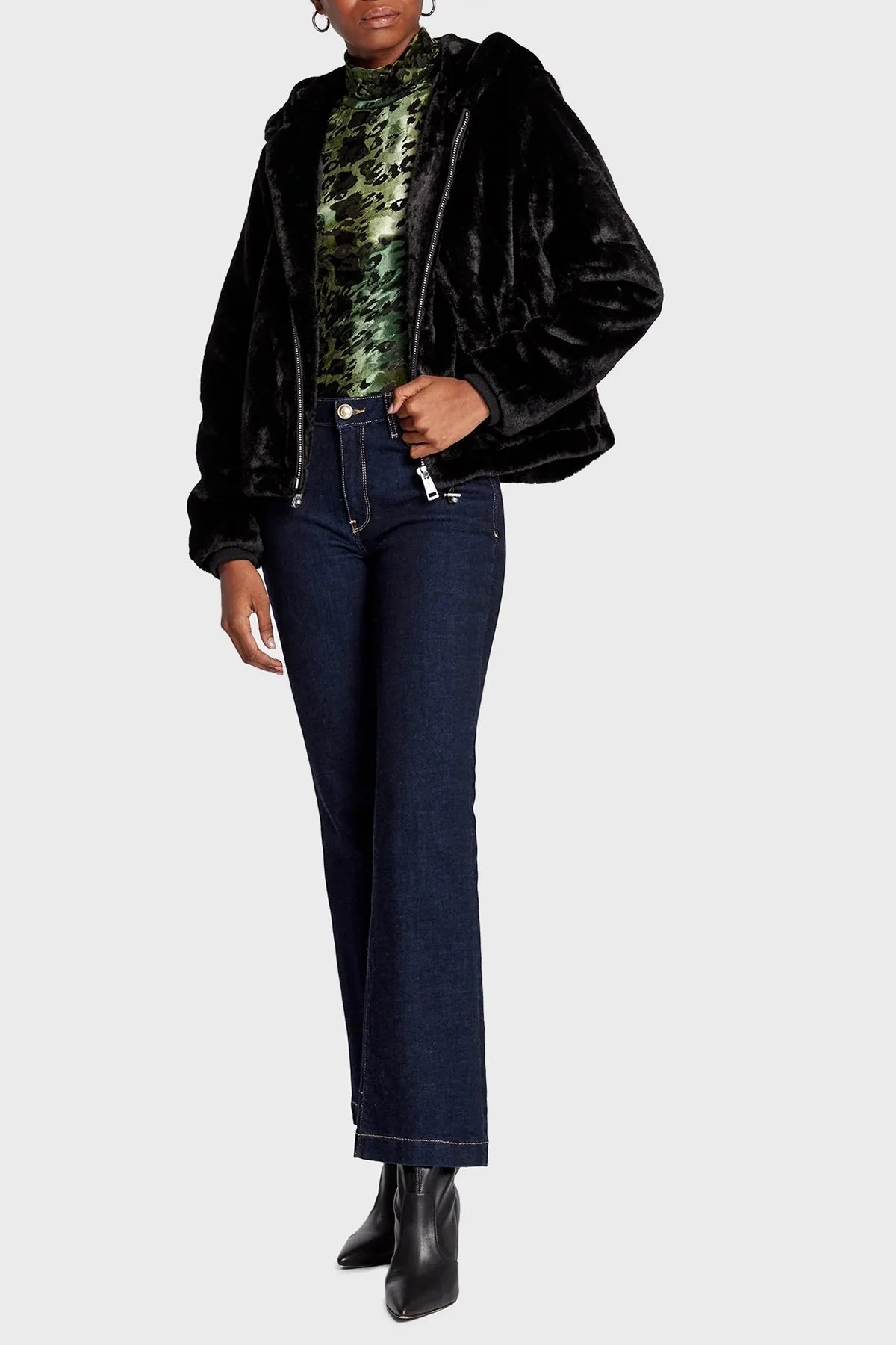 Guess Yumuşak Dokulu Kapüşonlu Fermuarlı Cepli Theoline Bayan Mont W2BL22WETP0 JBLK SİYAH - 2