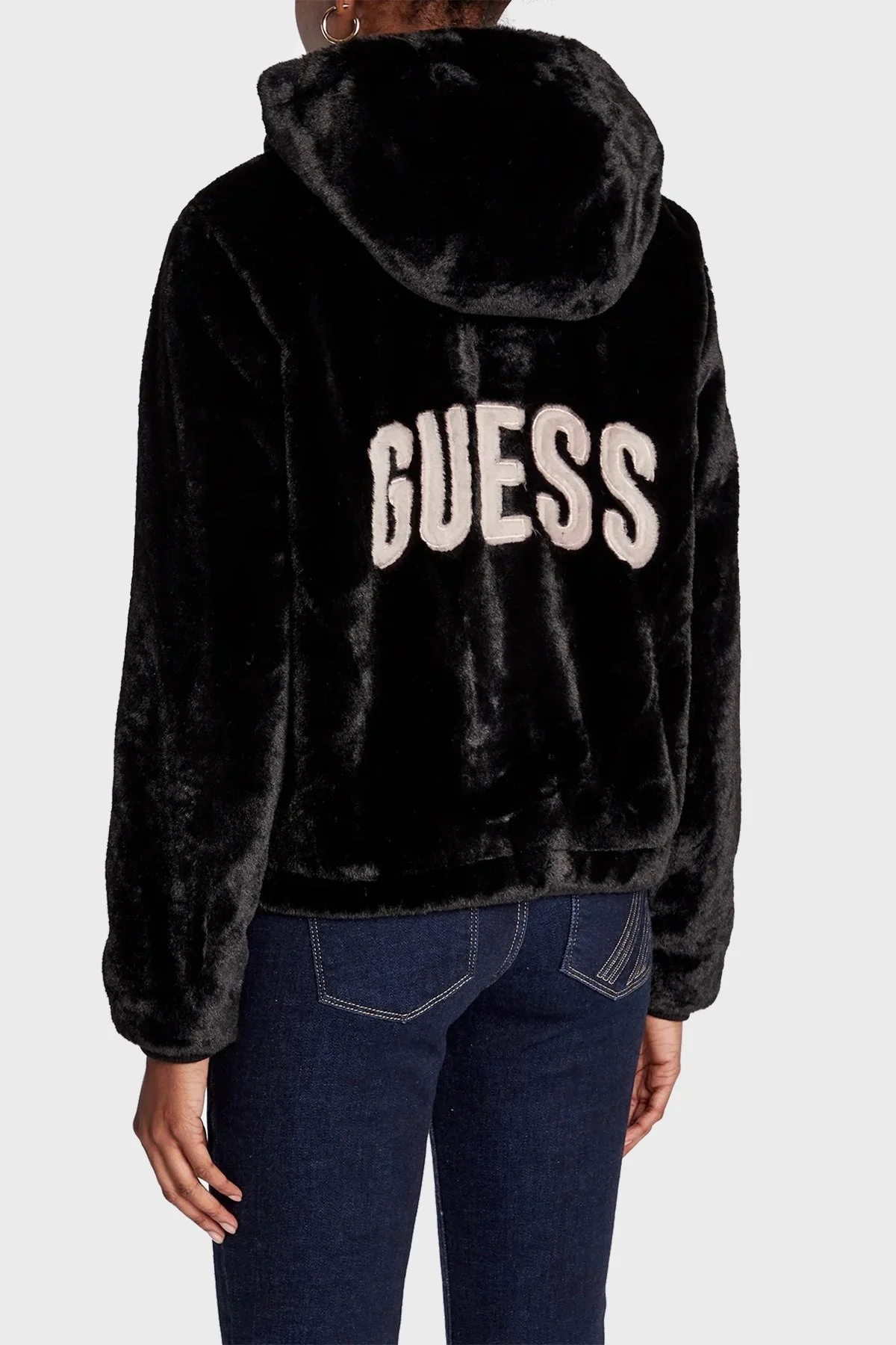 Guess Yumuşak Dokulu Kapüşonlu Fermuarlı Cepli Theoline Bayan Mont W2BL22WETP0 JBLK SİYAH - 3