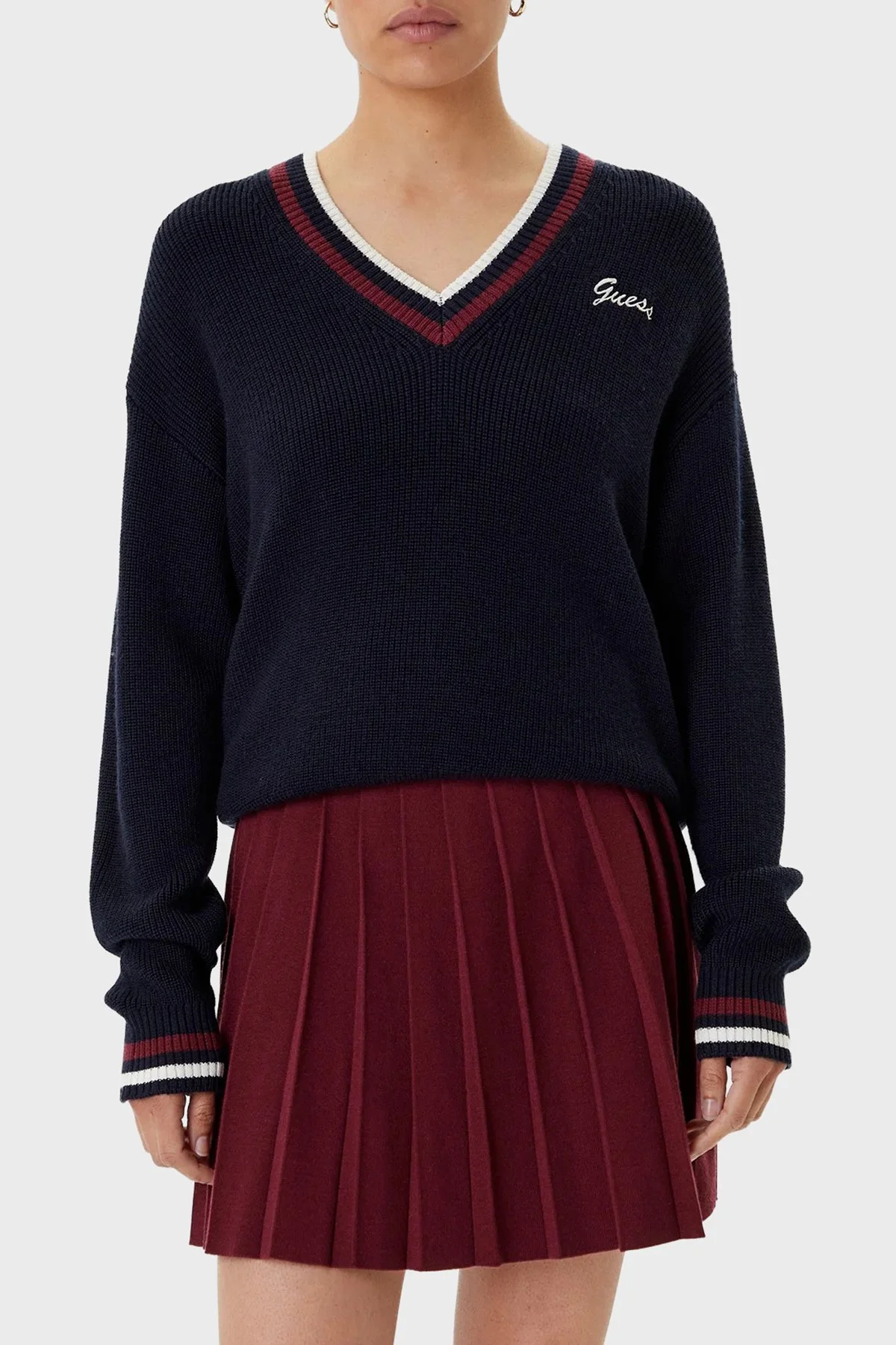 Guess Yün Karışımlı Regular Fit V Yaka V5BR01Z1152 Bayan Kazak V5BR01 Z1152 A74A LACİVERT - 2
