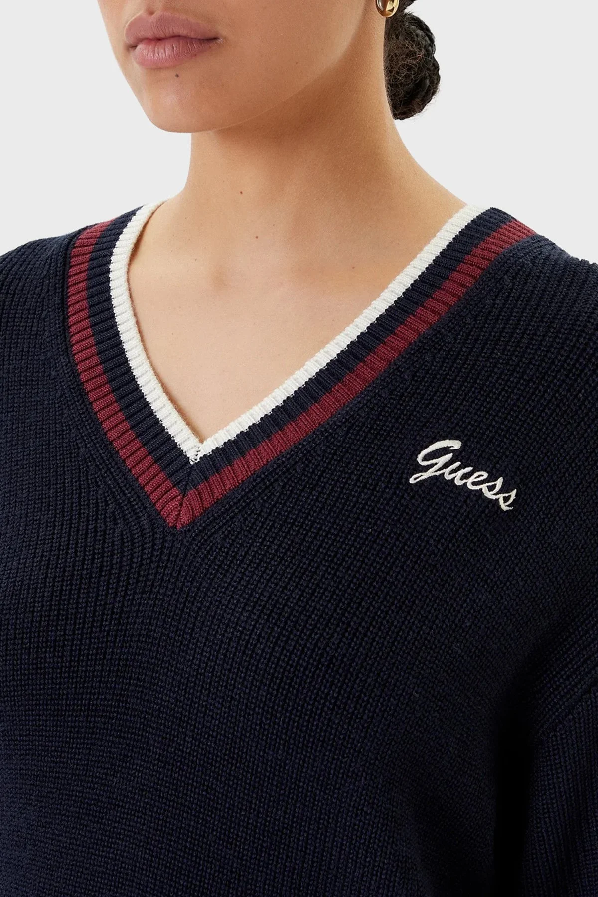 Guess Yün Karışımlı Regular Fit V Yaka V5BR01Z1152 Bayan Kazak V5BR01 Z1152 A74A LACİVERT - 4