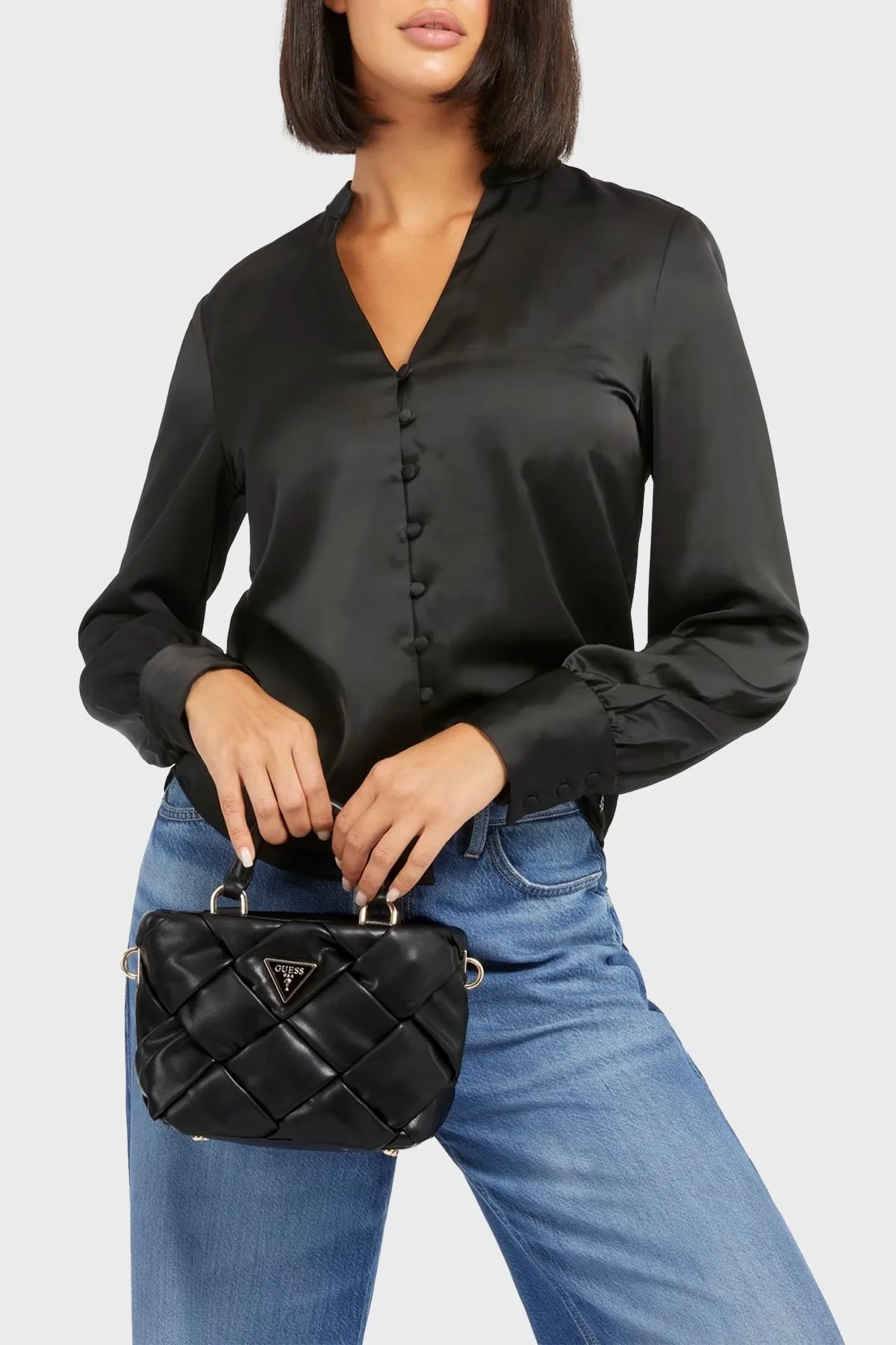 Guess Zaina Çıkarılabilir Uzatma Askılı Mini Bayan Çanta HWWG8986760 BLA SİYAH - 2