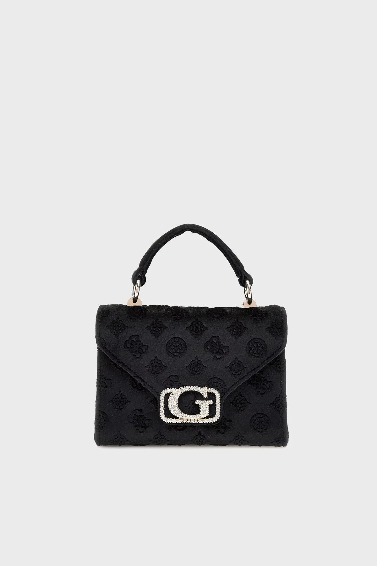 Guess Zalina 4G Kabartma Logolu Çıkarılabilir Zincir Askılı Kadife HWVP9350780 Bayan Çanta HWVP93 50780 BLO SİYAH - 6