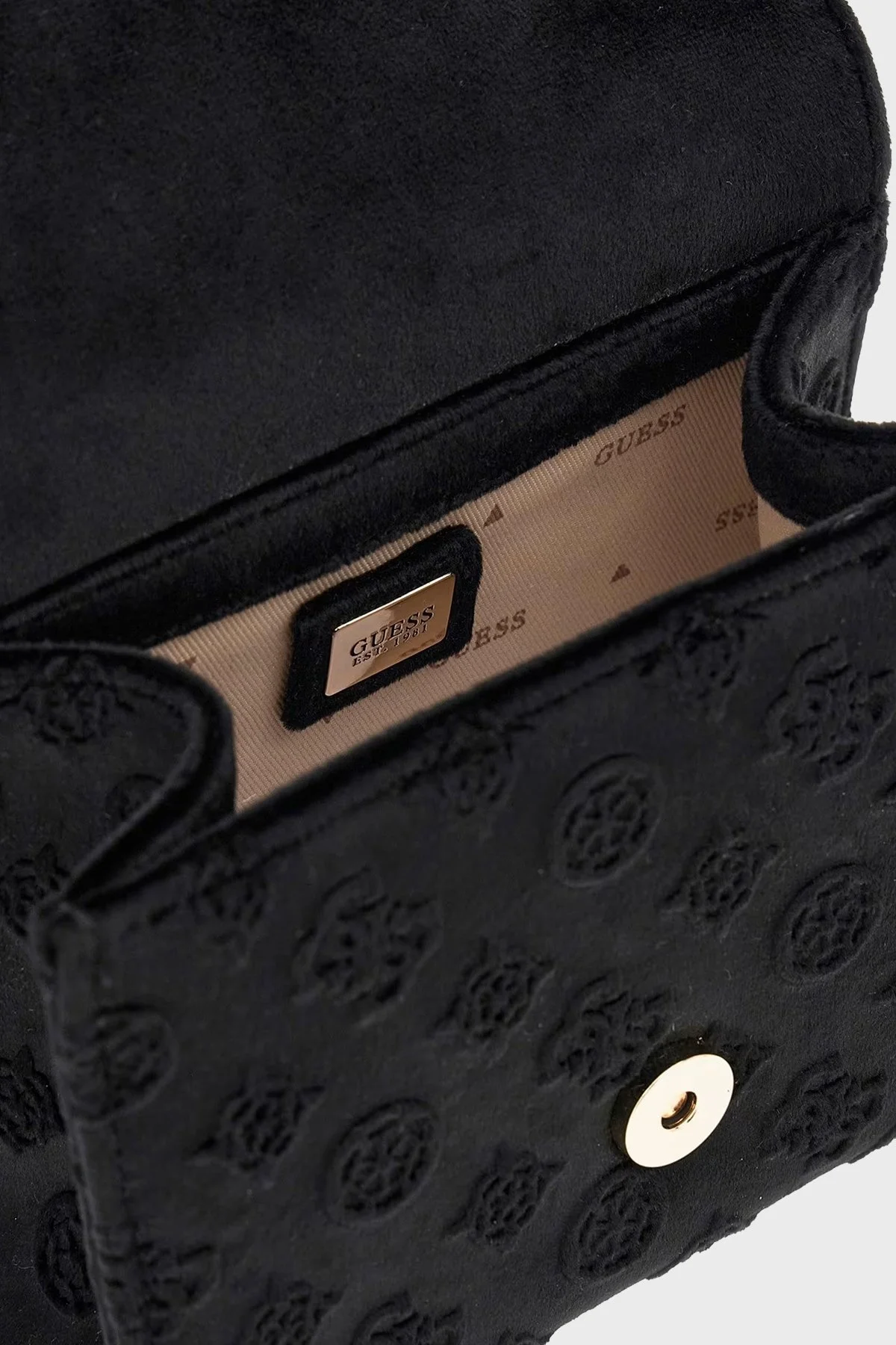 Guess Zalina 4G Kabartma Logolu Çıkarılabilir Zincir Askılı Kadife HWVP9350780 Bayan Çanta HWVP93 50780 BLO SİYAH - 10