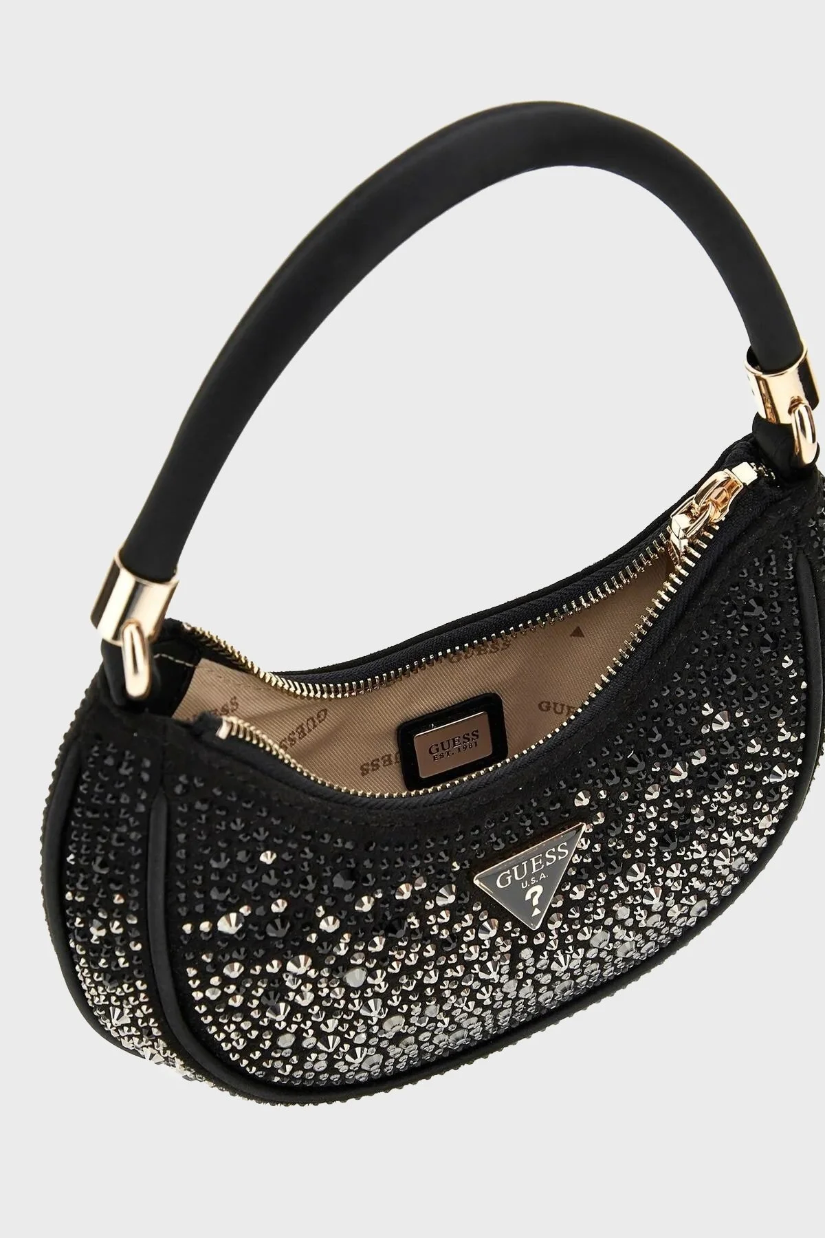 Guess Zalina Logolu Taşlı Çıkarılabilir Zincir Askılı HWRO9350010 Bayan Çanta HWRO93 50010 BLA SİYAH - 4