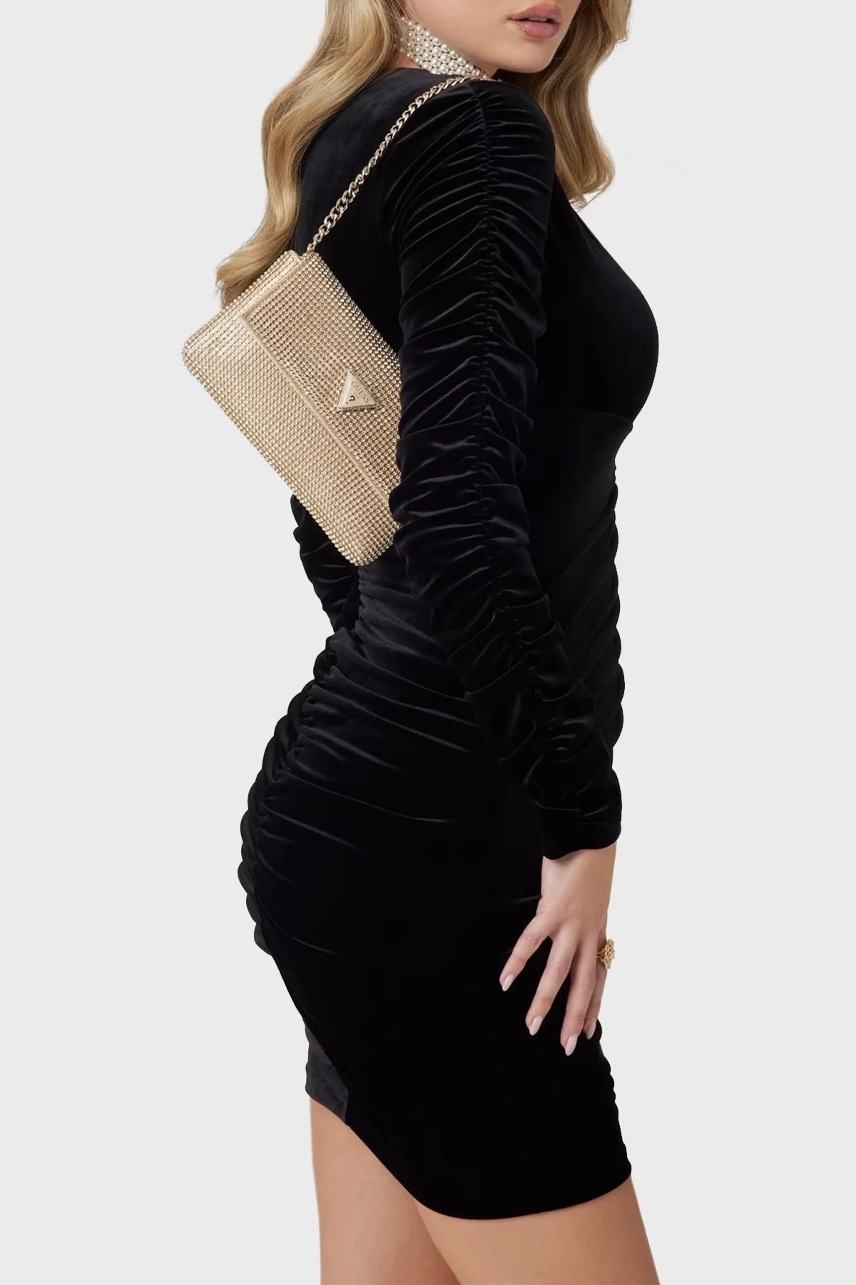 Guess Zalina Taşlı Çıkarılabilir Zincir Askılı Mini HWRP9350700 Bayan Çanta HWRP93 50700 GOL GOLD - 8