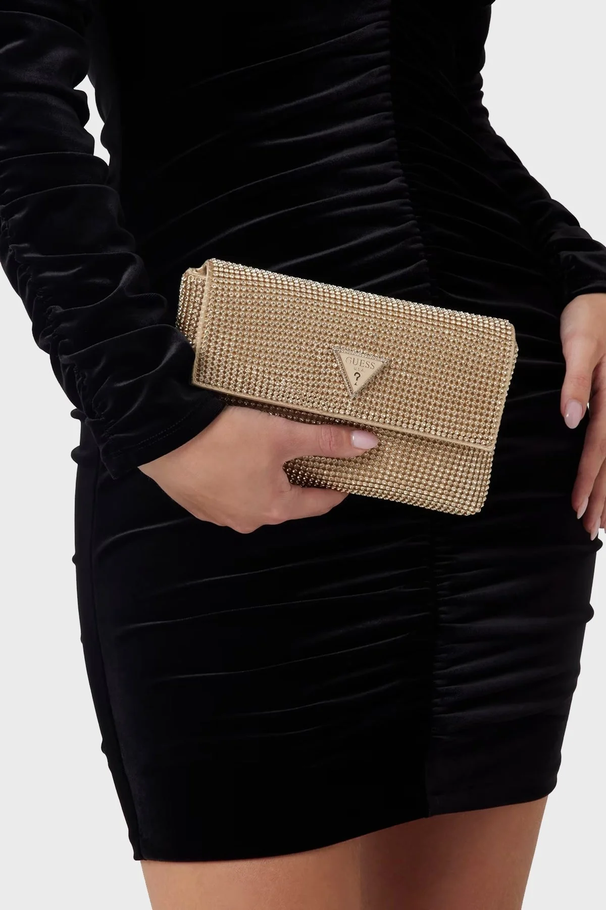 Guess Zalina Taşlı Çıkarılabilir Zincir Askılı Mini HWRP9350700 Bayan Çanta HWRP93 50700 GOL GOLD - 9