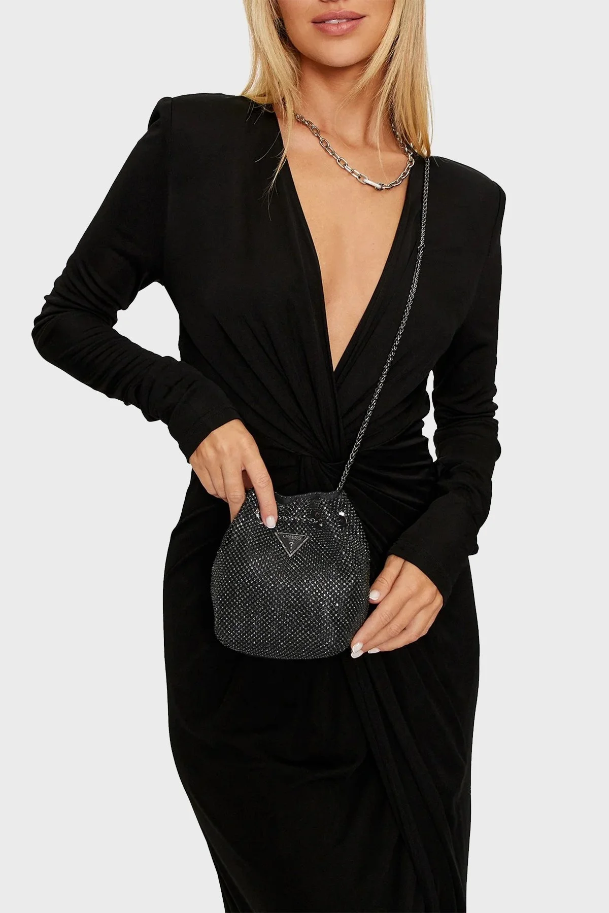 Guess Zalina Zincir Askılı Taşlı Mini HWRB9350750 Bayan Çanta HWRB93 50750 BLA SİYAH - 7