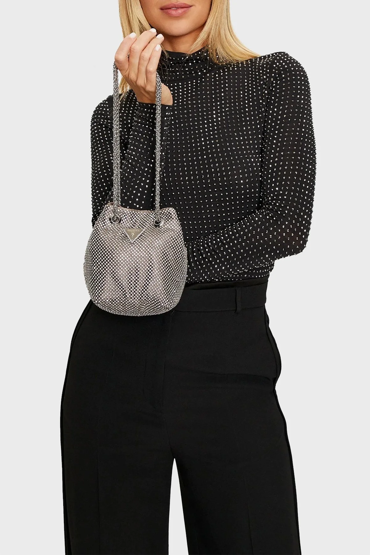 Guess Zalina Zincir Askılı Taşlı Mini HWRY9350750 Bayan Çanta HWRY93 50750 SIL GÜMÜŞ - 7