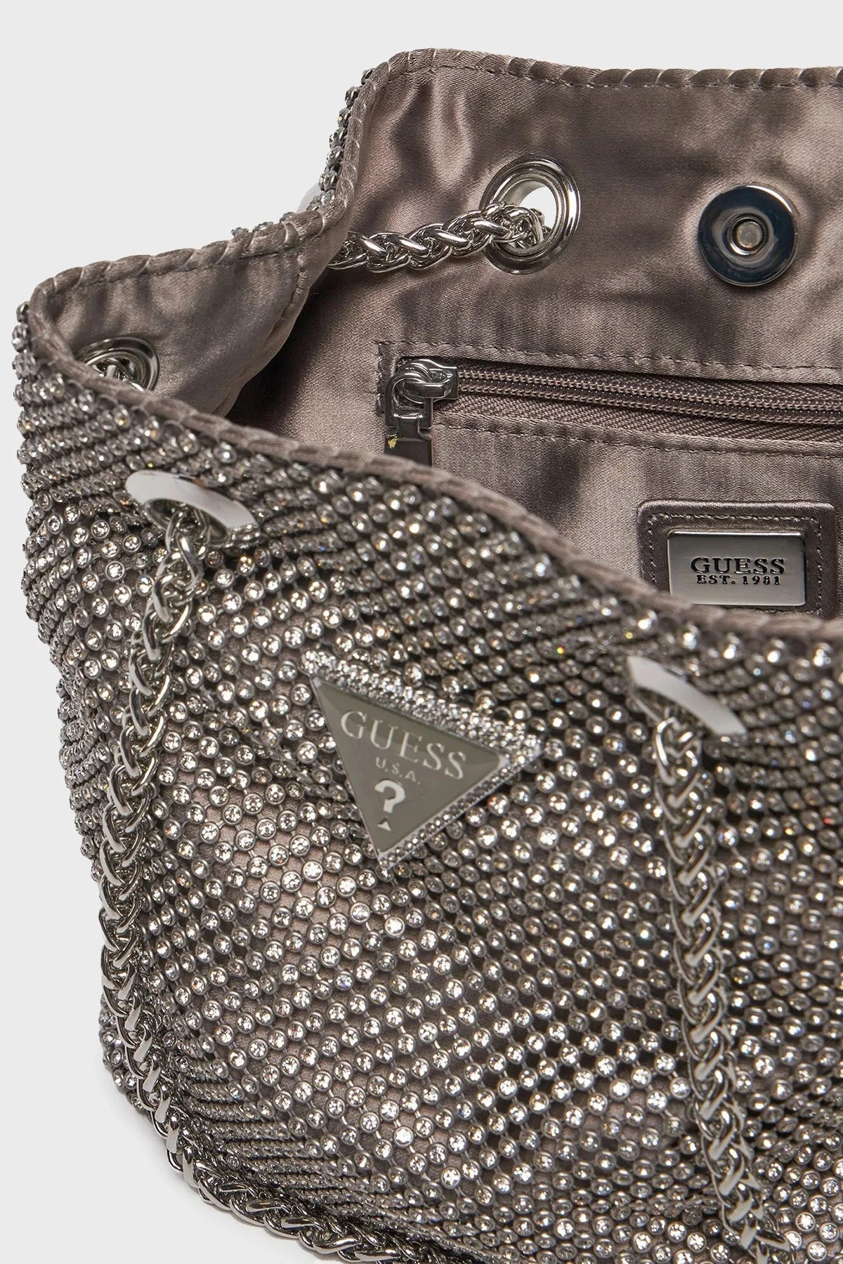 Guess Zalina Zincir Askılı Taşlı Mini HWRY9350750 Bayan Çanta HWRY93 50750 SIL GÜMÜŞ - 10