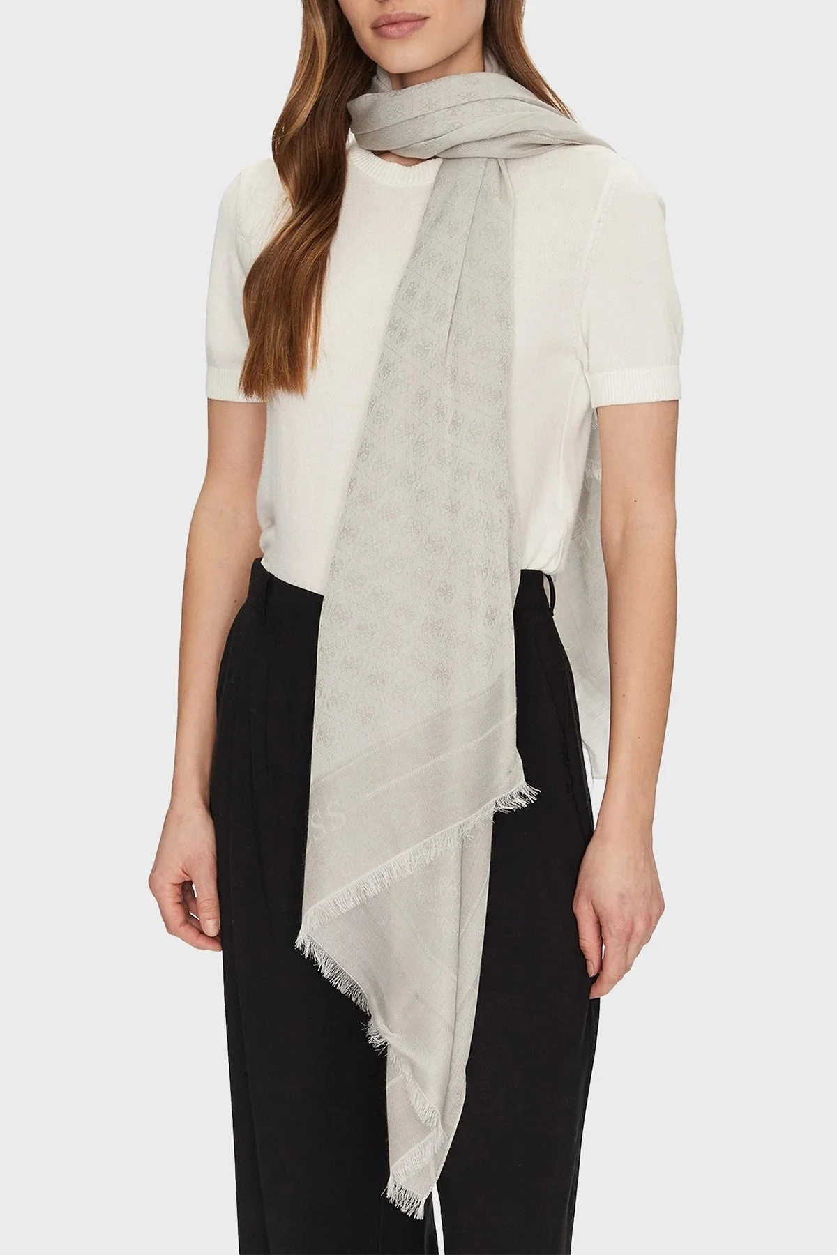 Guess Zamira Jakarlı Logo Baskılı 80 x 180 cm Modal Karışımlı AW5277MOD03 Bayan Şal AW5277 MOD03 DRT GRİ - 4