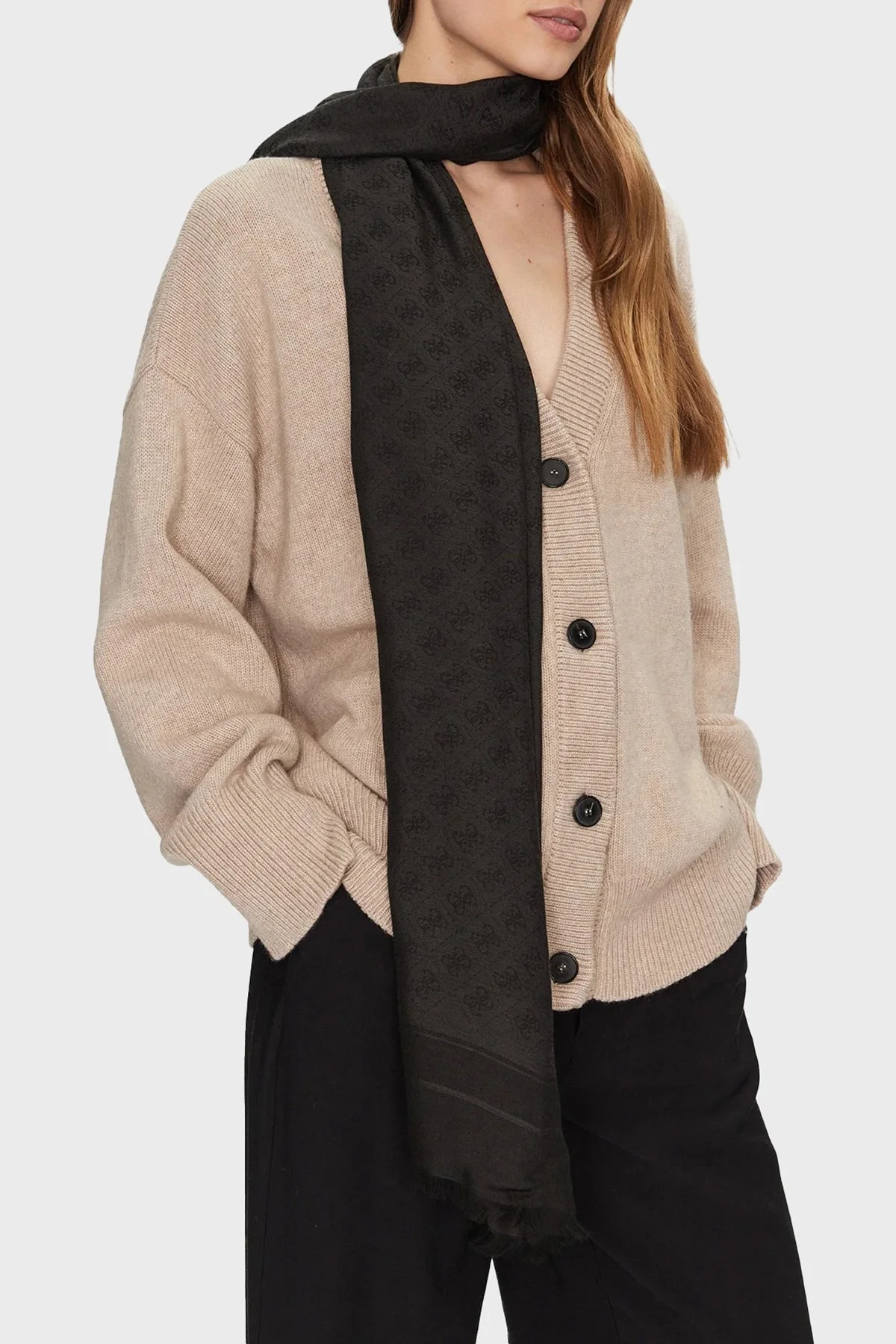 Guess Zamira Jakarlı Logo Baskılı 80 x 180 cm Modal Karışımlı AW5278MOD03 Bayan Şal AW5278 MOD03 CLO ANTRASİT - 1