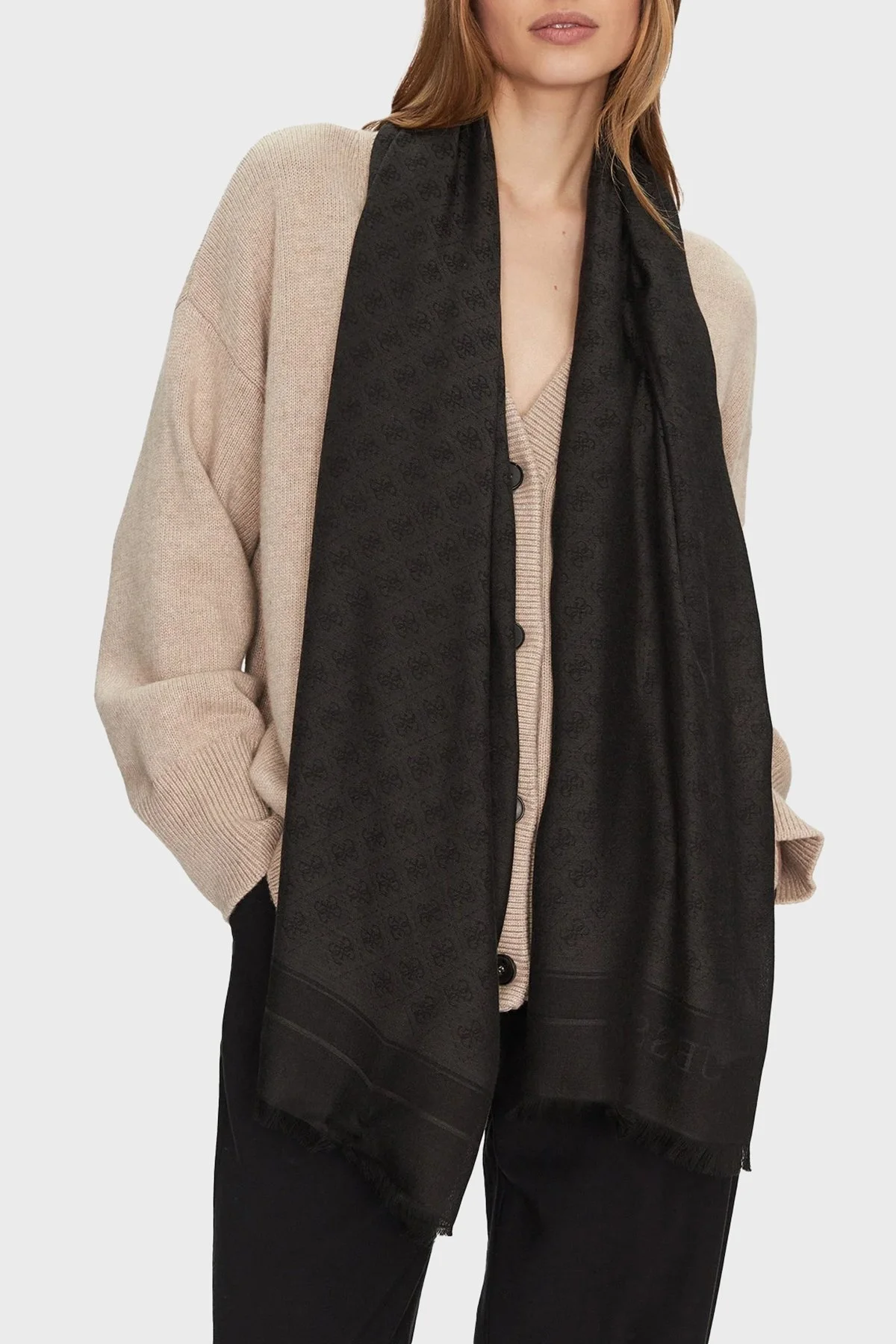 Guess Zamira Jakarlı Logo Baskılı 80 x 180 cm Modal Karışımlı AW5278MOD03 Bayan Şal AW5278 MOD03 CLO ANTRASİT - 2