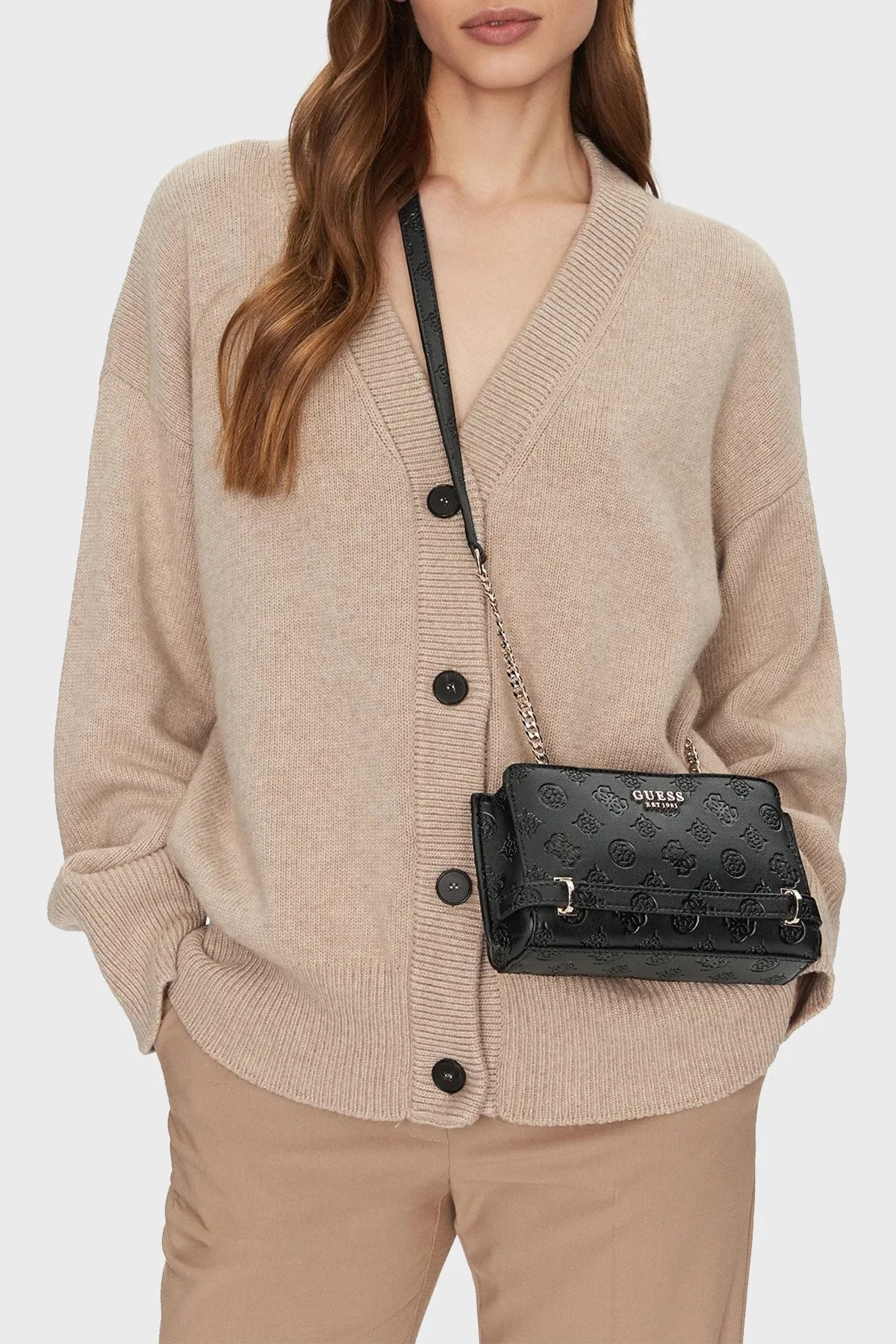 Guess Zarela 4G Logolu Zincir Askılı HWPD9630720 Bayan Çanta HWPD96 30720 BLO SİYAH - 7