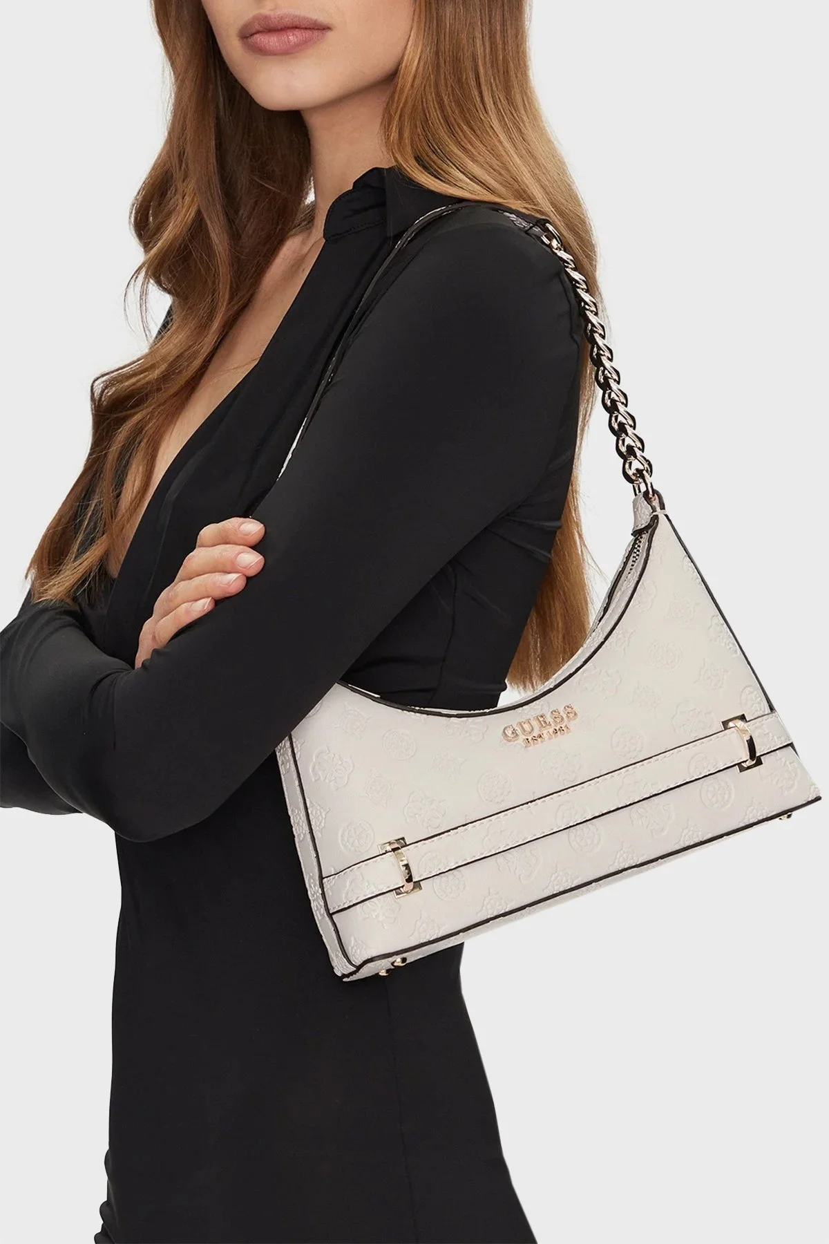 Guess Zarela Kabartmalı Logo Baskılı Ayarlanabilir Askılı HWPD9630180 Bayan Çanta HWPD96 30180 OFL BEYAZ - 7