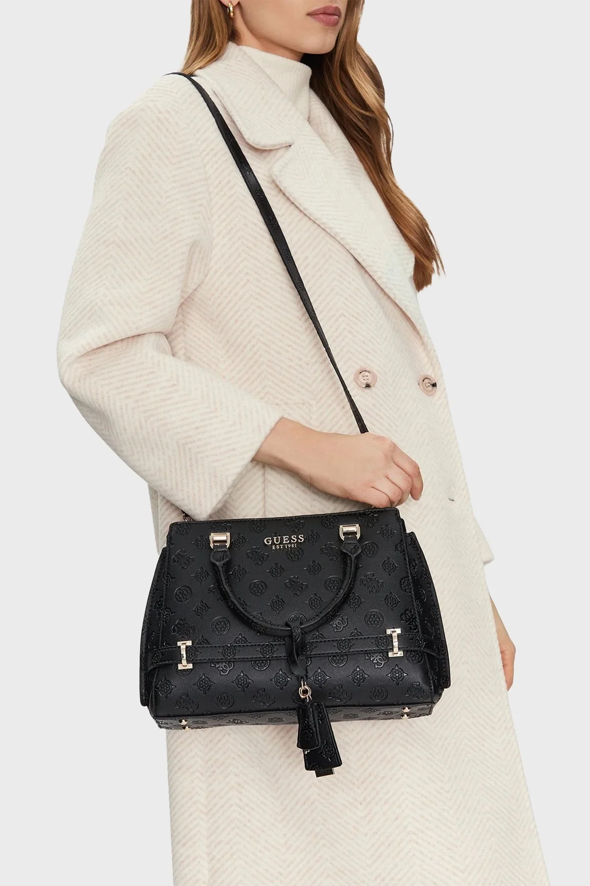 Guess Zarela Kabartmalı Logo Baskılı Çıkarılabilir Askılı HWPD9630060 Bayan Çanta HWPD96 30060 BLO SİYAH - 7