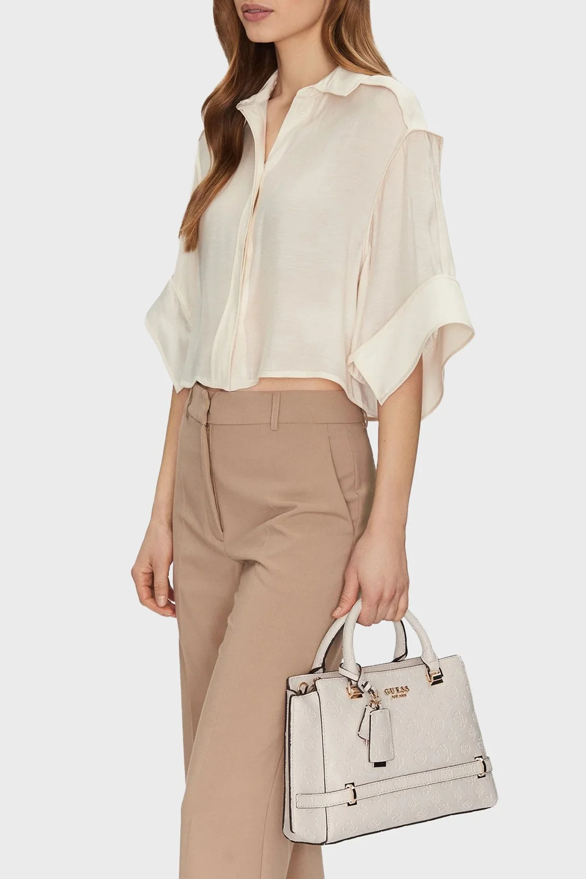 Guess Zarela Kabartmalı Logo Baskılı Çıkarılabilir Askılı HWPD9630060 Bayan Çanta HWPD96 30060 OFL BEYAZ - 7
