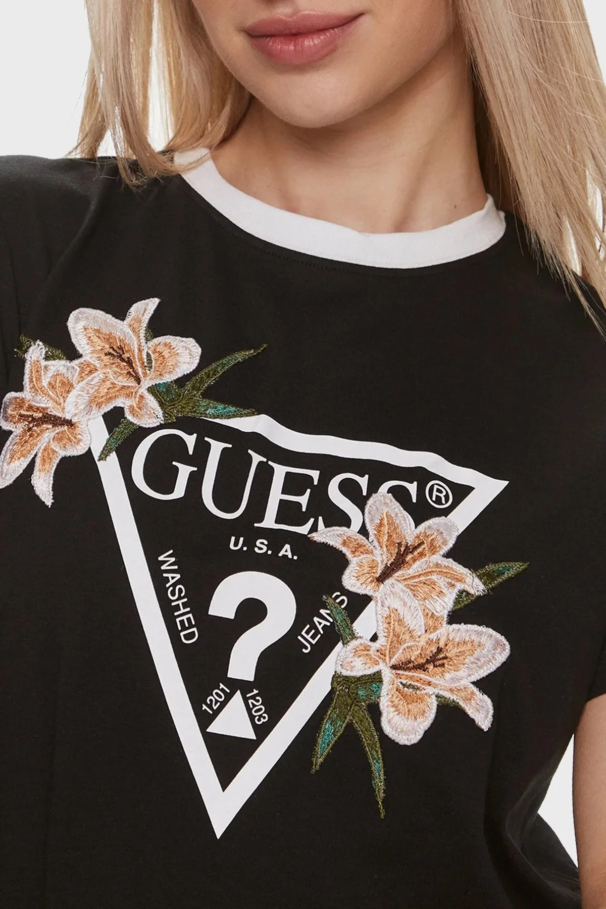 Guess Zoey Pamuklu Boxy Fit Crop V4GI02K46D1 Bayan T Shirt V4GI02 K46D1 JBLK SİYAH - 4