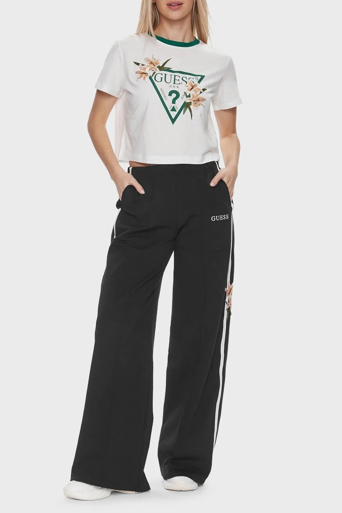 Guess Zoey Pamuklu Boxy Fit T Shirt V4GI02K46D1 Bayan Crop V4GI02 K46D1 G011 BEYAZ - 3