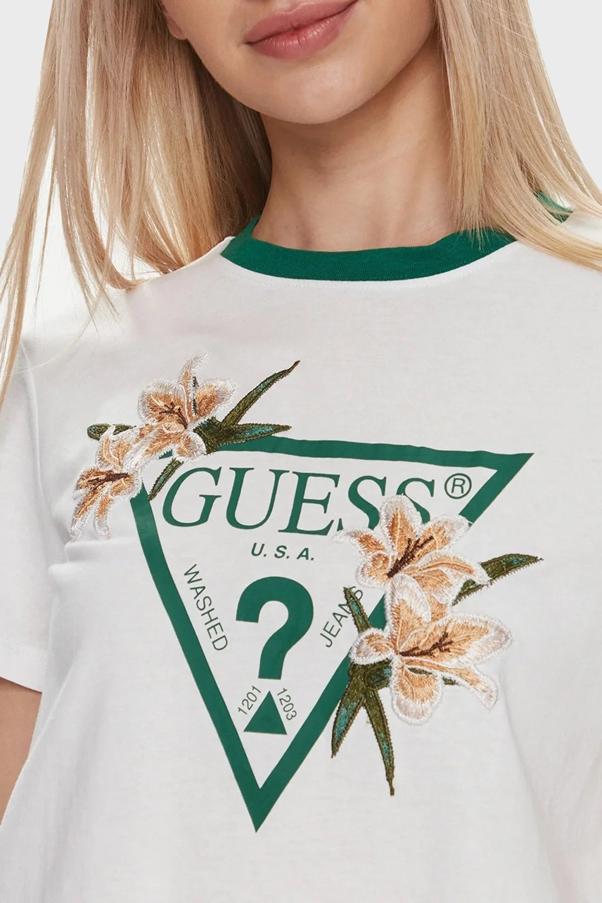 Guess Zoey Pamuklu Boxy Fit T Shirt V4GI02K46D1 Bayan Crop V4GI02 K46D1 G011 BEYAZ - 4