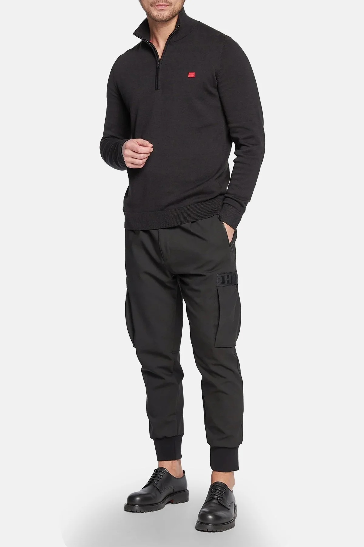 Hugo % 100 Organik Pamuk Fermuarlı Yaka Logolu Regular Fit Erkek Kazak 50474164 001 SİYAH - 3