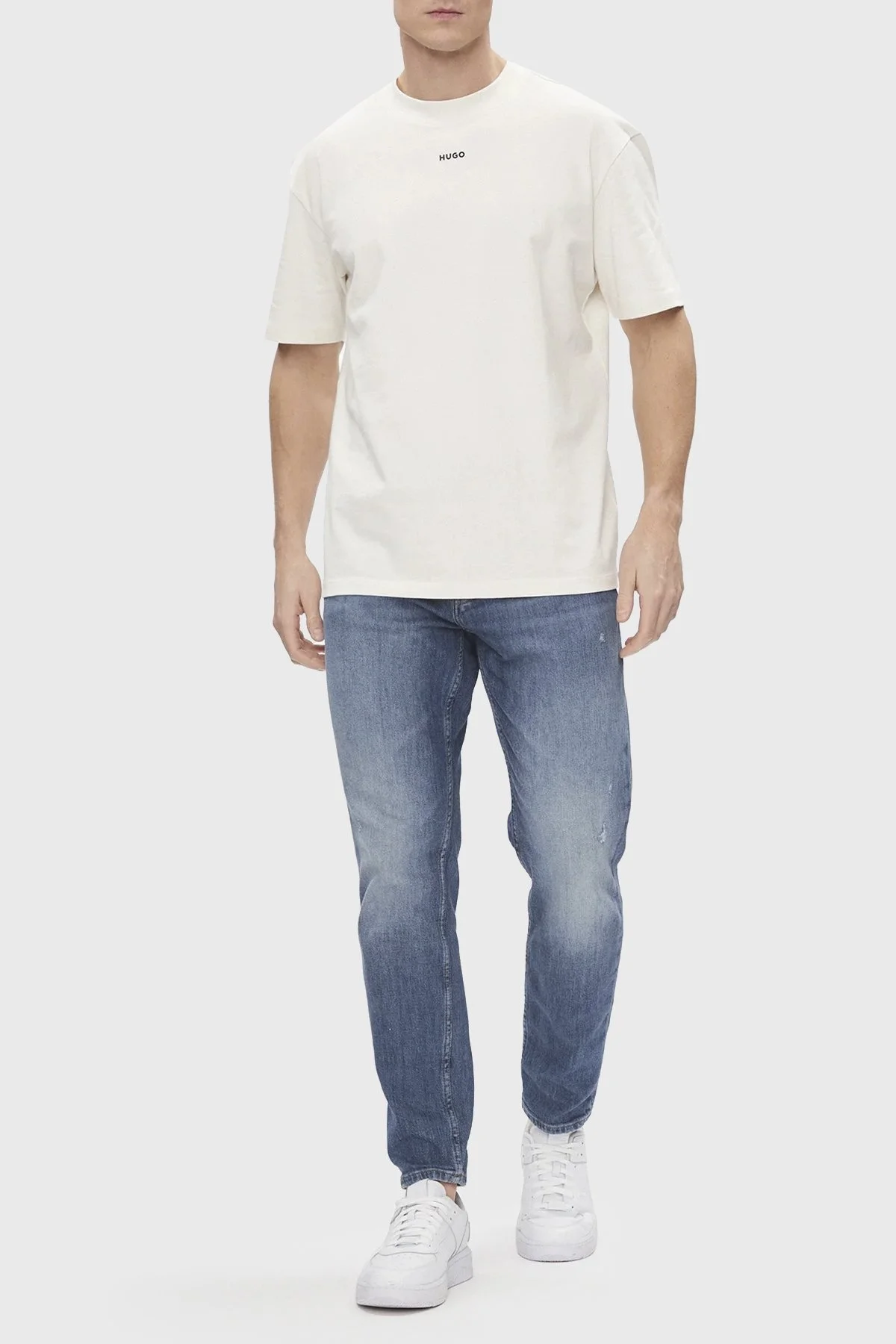 Hugo % 100 Pamuk Bisiklet Yaka Relaxed Fit Erkek T Shirt 50488330 121 BEYAZ - 2