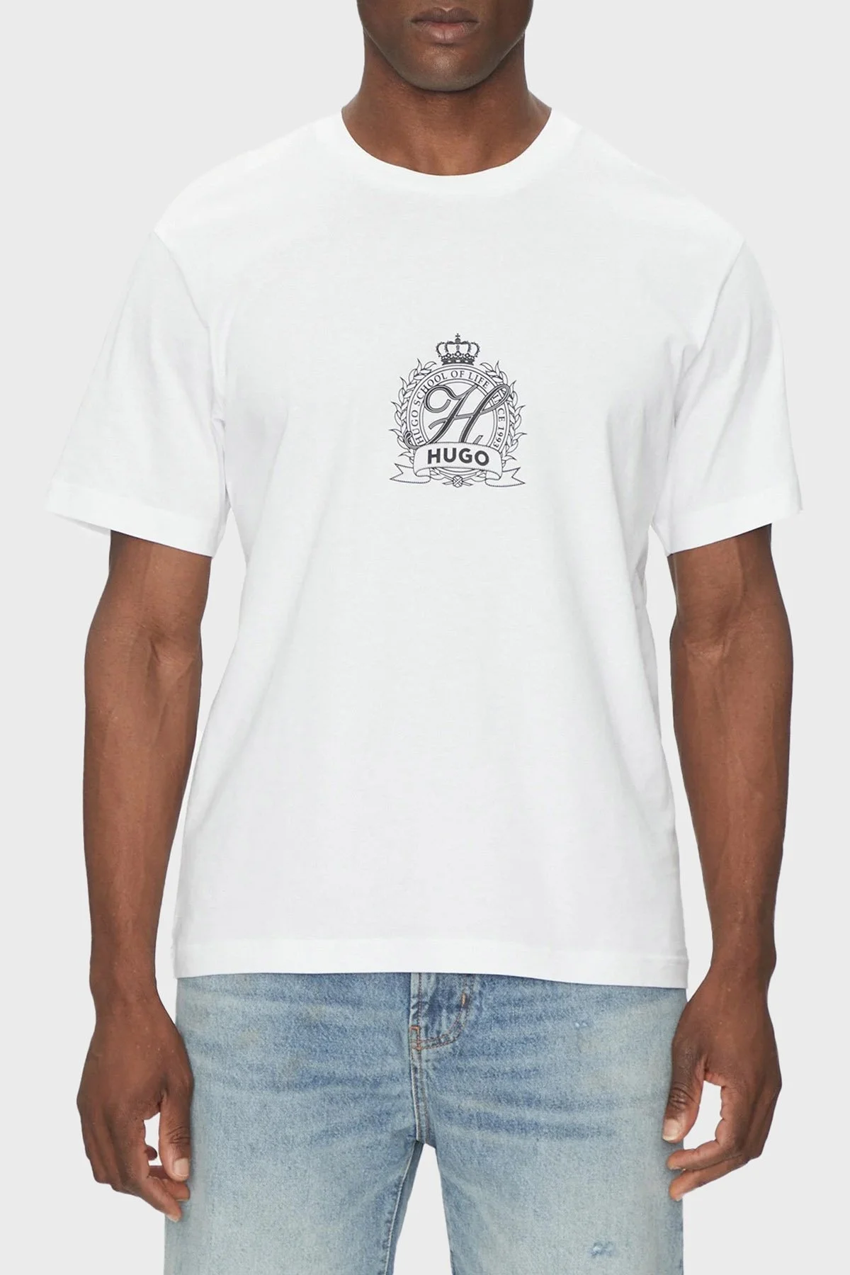 Hugo % 100 Pamuk Logolu Regular Fit Bisiklet Yaka Erkek T Shirt 50538246 100 BEYAZ - 1