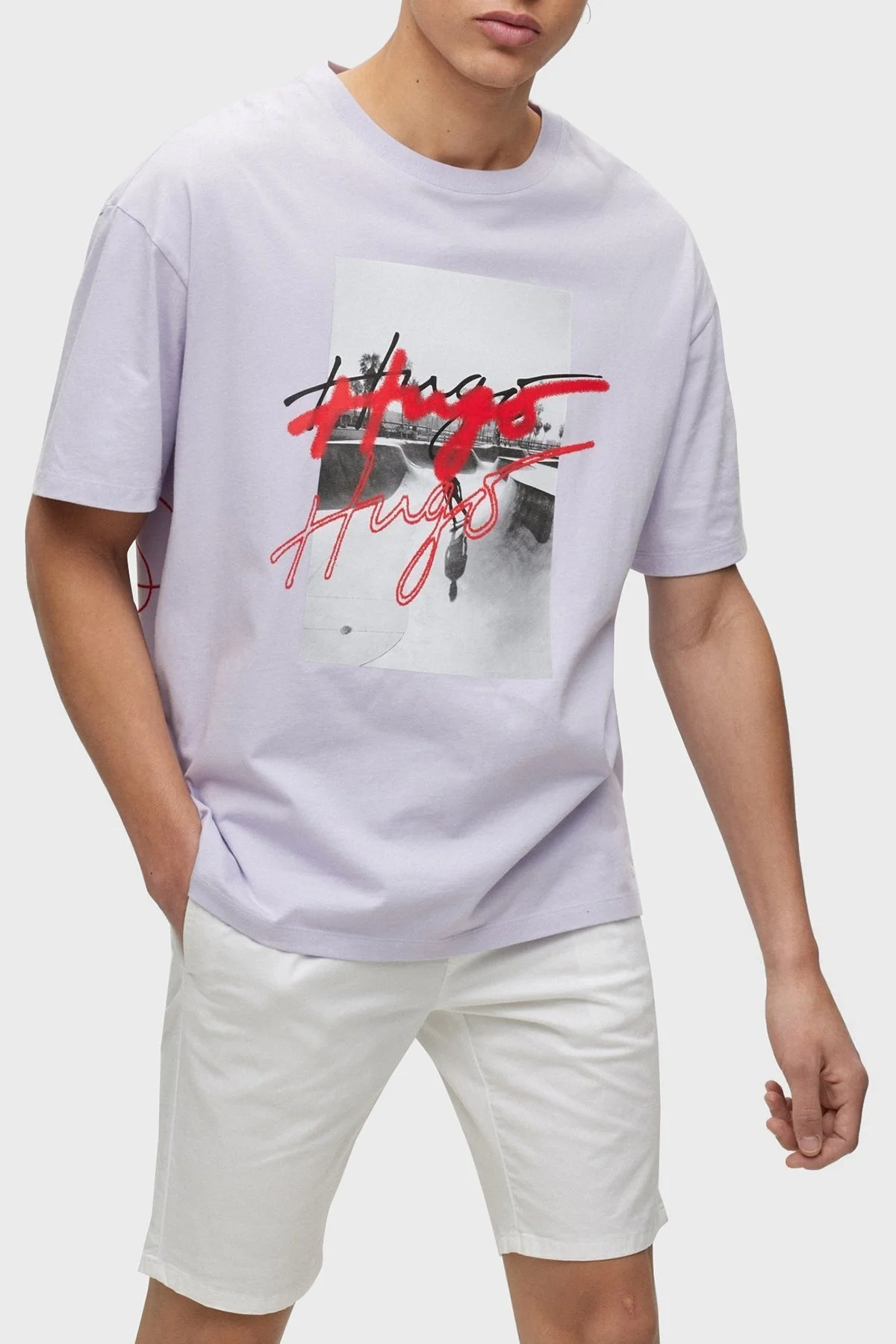 Hugo % 100 Pamuk Oversize Fit Bisiklet Yaka Erkek T Shirt 50491813 535 BEYAZ - 1